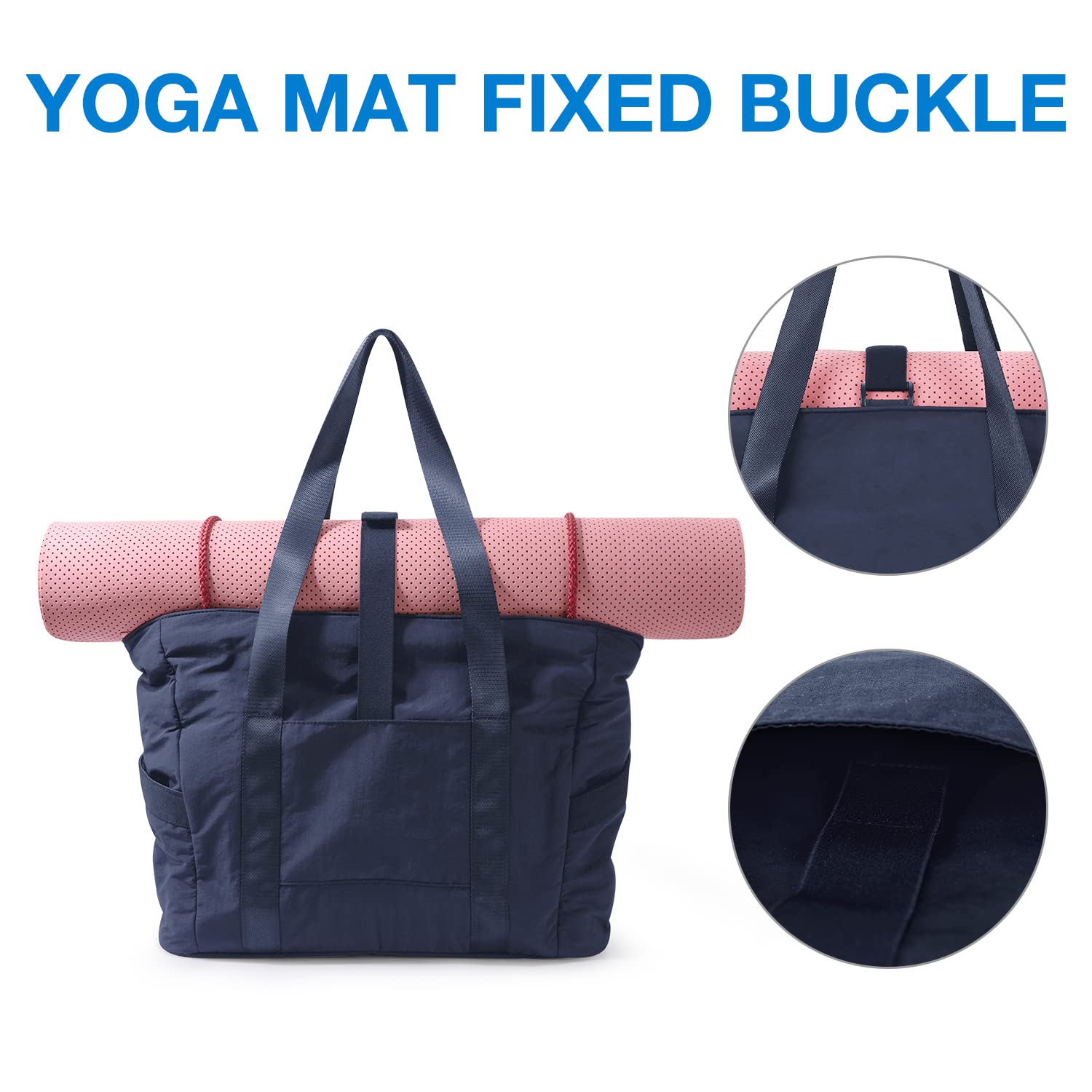 BAGSMART Tote Bag for Women Shoulder Handbags Yoga Mat Bag, Travel Duffel Bag Gym Bag Weekender Overnight Bag for Sports School Work, Multipurpose, Navy Blue
