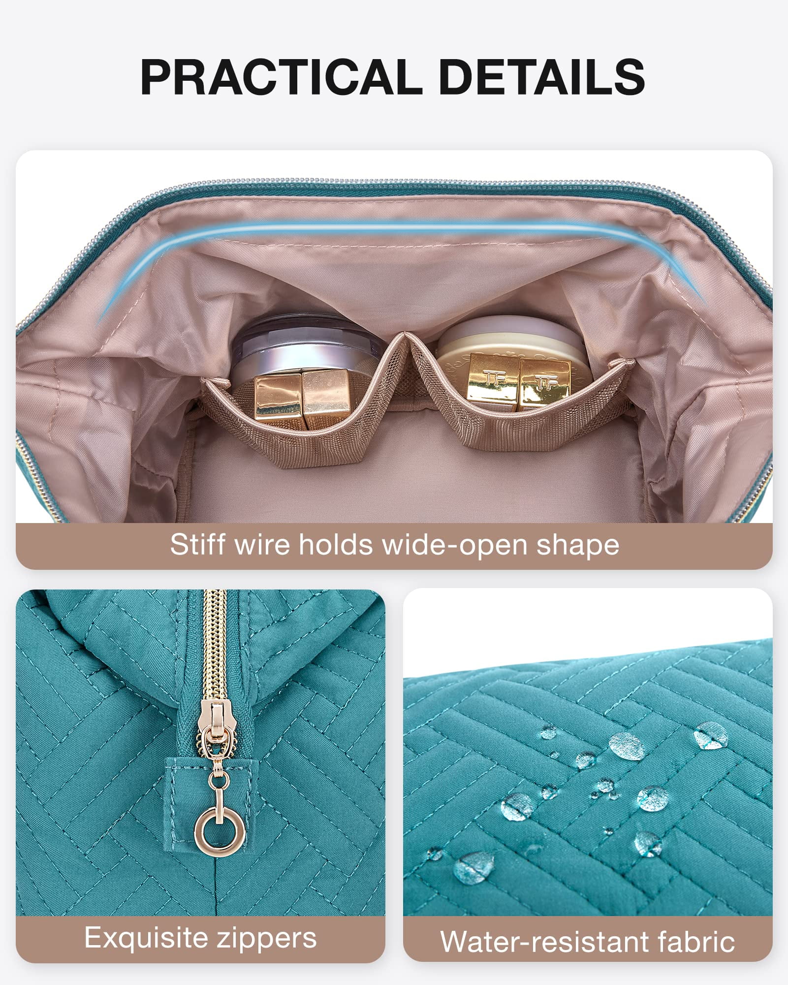 BAGSMART Makeup Bag Cosmetic Pouch, Large Capacity Travel Toiletry Bag Organizer Case for Lipsticks Electonic Accessories, Waterproof, Portable, Multifunction, Women and Girls, Basic-Blue