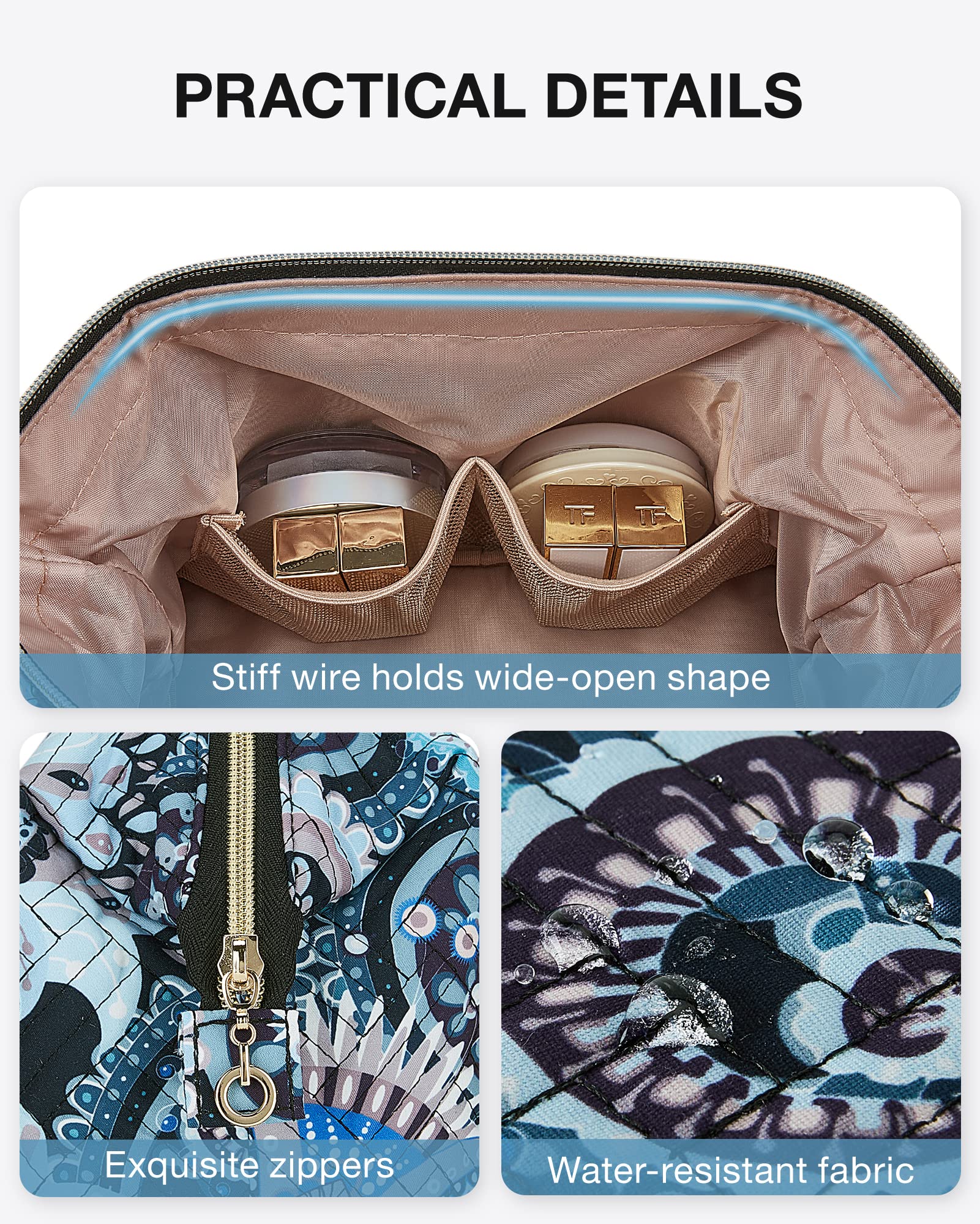 BAGSMART Large Size Makeup Bag Cosmetic Pouch, Travel Toiletry Bag Organizer Case for Lipsticks Electonic Accessories, Waterproof, Portable, Multifunction, Women and Girls, Paisley Black