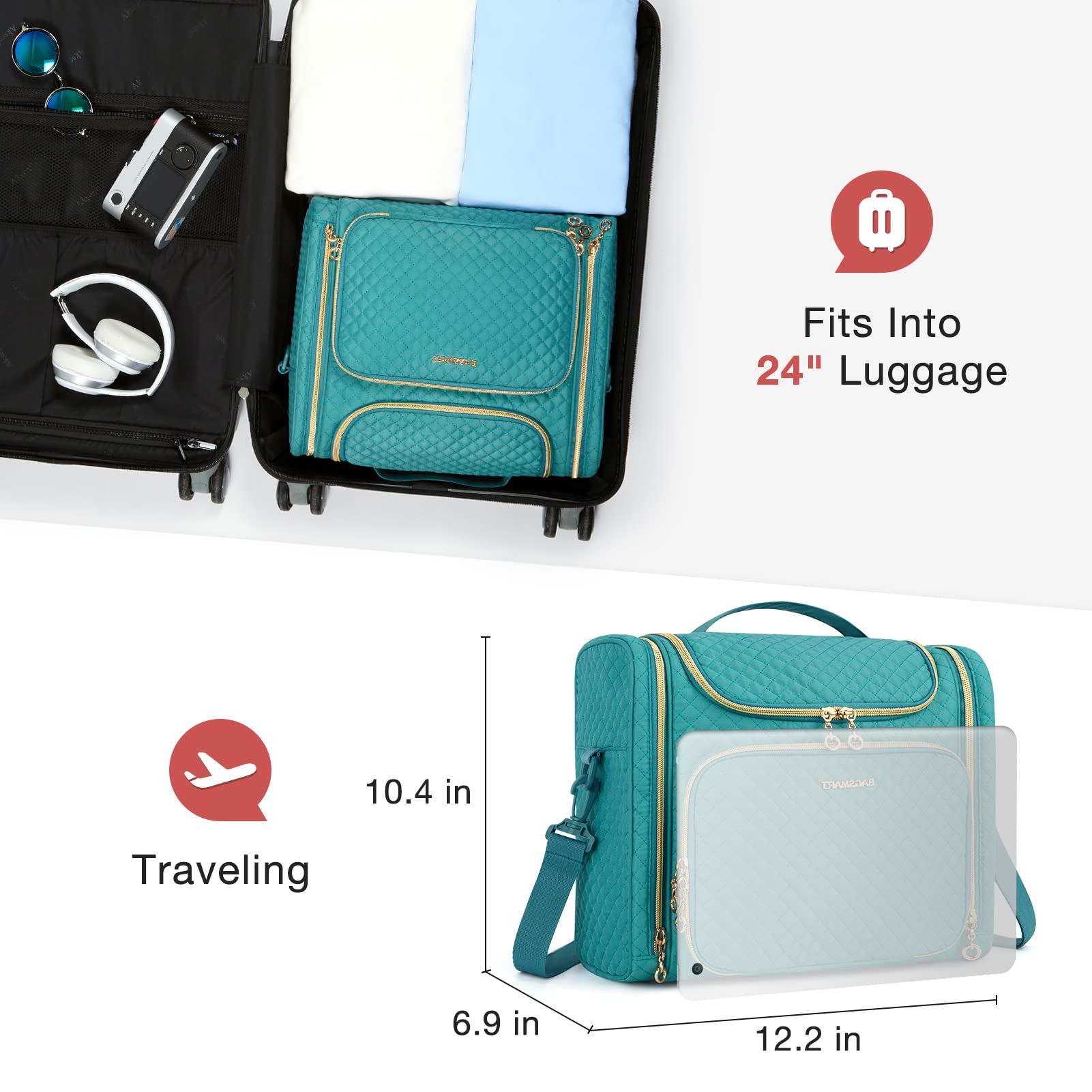 BAGSMART Large Capacity Travel Toiletry Bag, Water-resistant Makeup Cosmetic Bag with Hanging Hook, Travel Toiletries Accessories Organizer Essentials, Full Sized Container, Blue