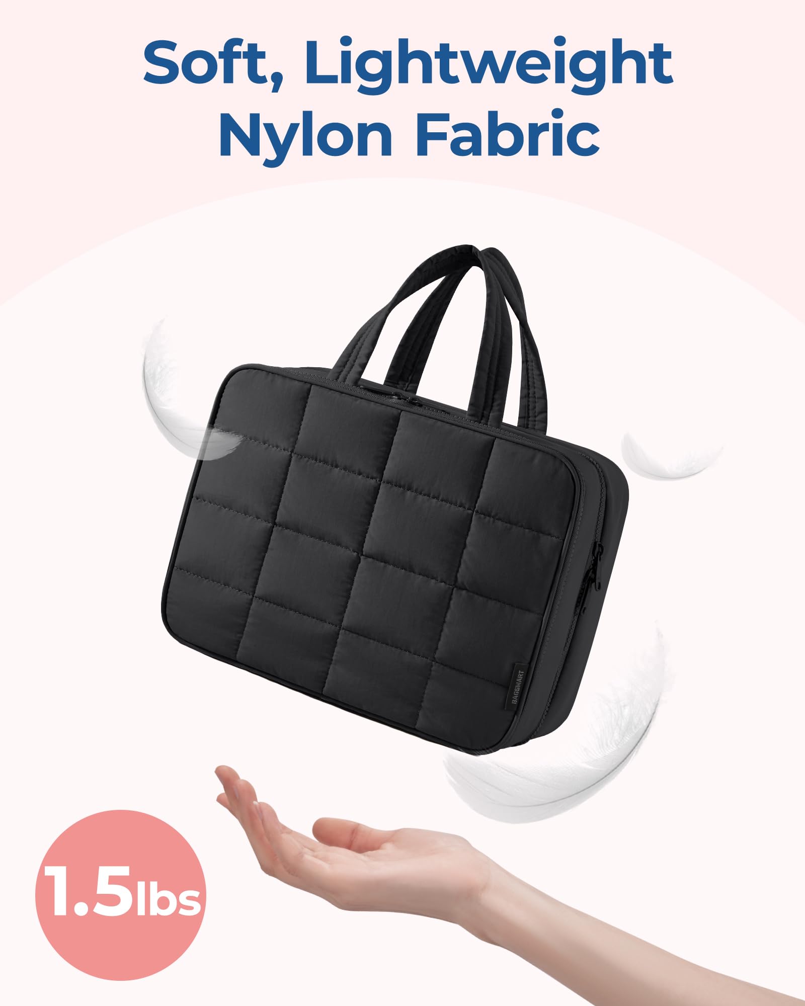 BAGSMART Travel Toiletry Bag with Jewelry Organizer, Puffy Makeup Cosmetic Bag with Hanging Hook for Toiletries Accessories Essentials, Women & Men, Large Size-Black