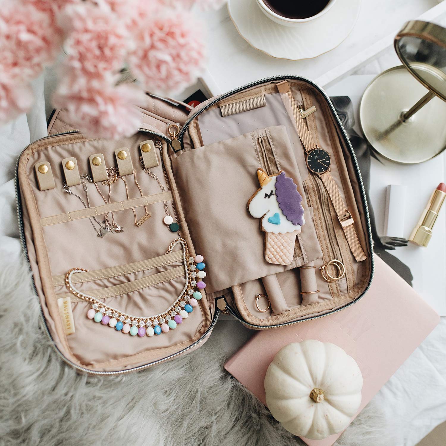 BAGSMART Jewelry Organizer Case Box Travel Jewelry Storage Bag for Earrings, Journey-Rings, Necklaces, Bracelets, Brooches, Medium Size, Black