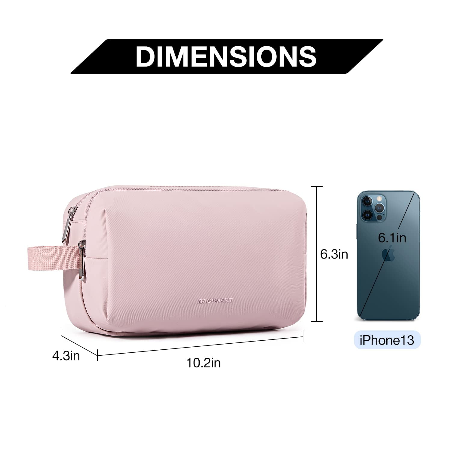 BAGSMART Basic Toiletry Bag for Men & Women, Travel Makeup Cosmetic Bag, Water-resistant Dopp Kit Shaving Pouch Organizer for Toiletries Accessories, Pink