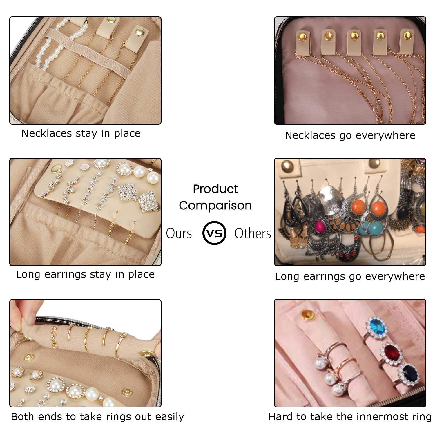 BAGSMART Jewelry Organizer Case Box Travel Jewelry Storage Bag for Earrings, Journey-Rings, Necklaces, Bracelets, Brooches, Basic Size, Black