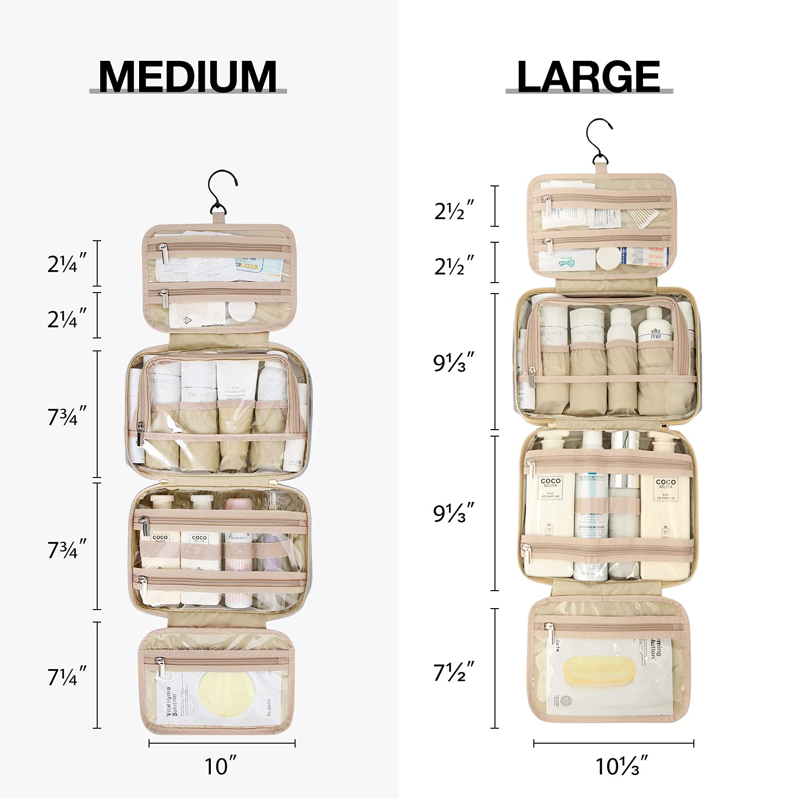 BAGSMART Travel Toiletry Bag Set with TSA Approved Transparent Cosmetic Makeup Bag, Hanging Travel Toiletries Organizer for Full Sized Accessories Essentials, Large Size, Gray
