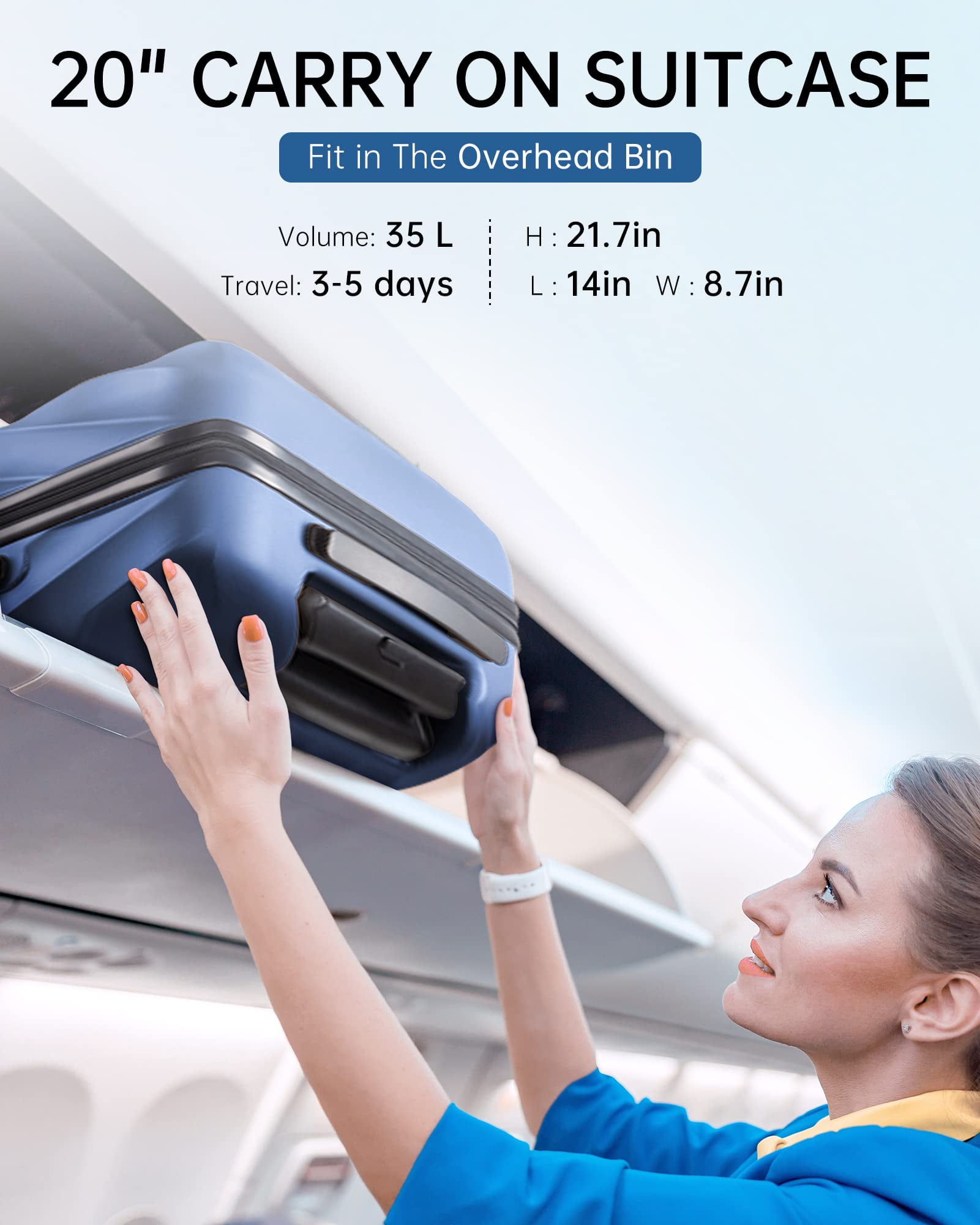 BAGSMART Hardside Carry On Luggage, 22