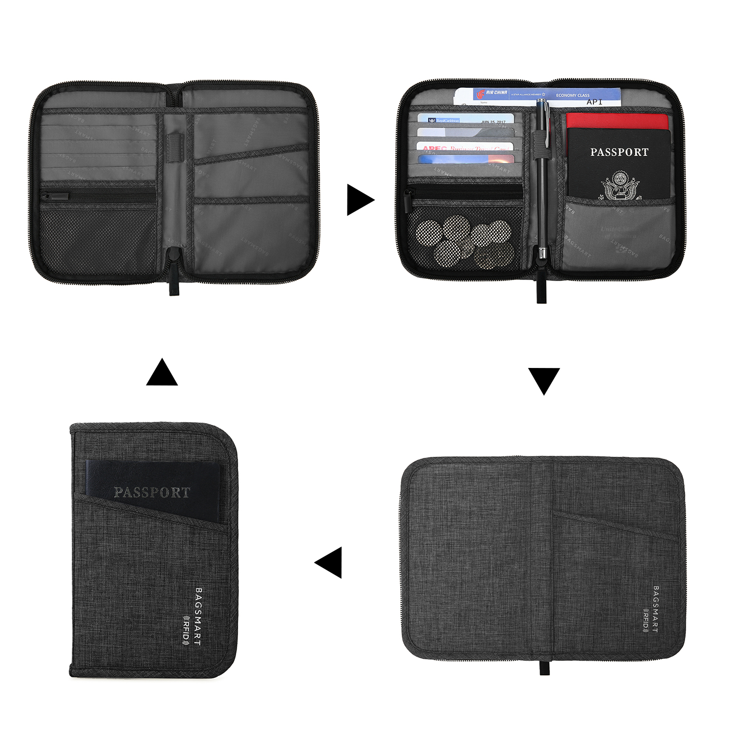 BAGSMART Wallet RFID Blocking Credit Card Passport Holder Cases & Money Organizers with Cover for Men & Women, Multifunctional, Black