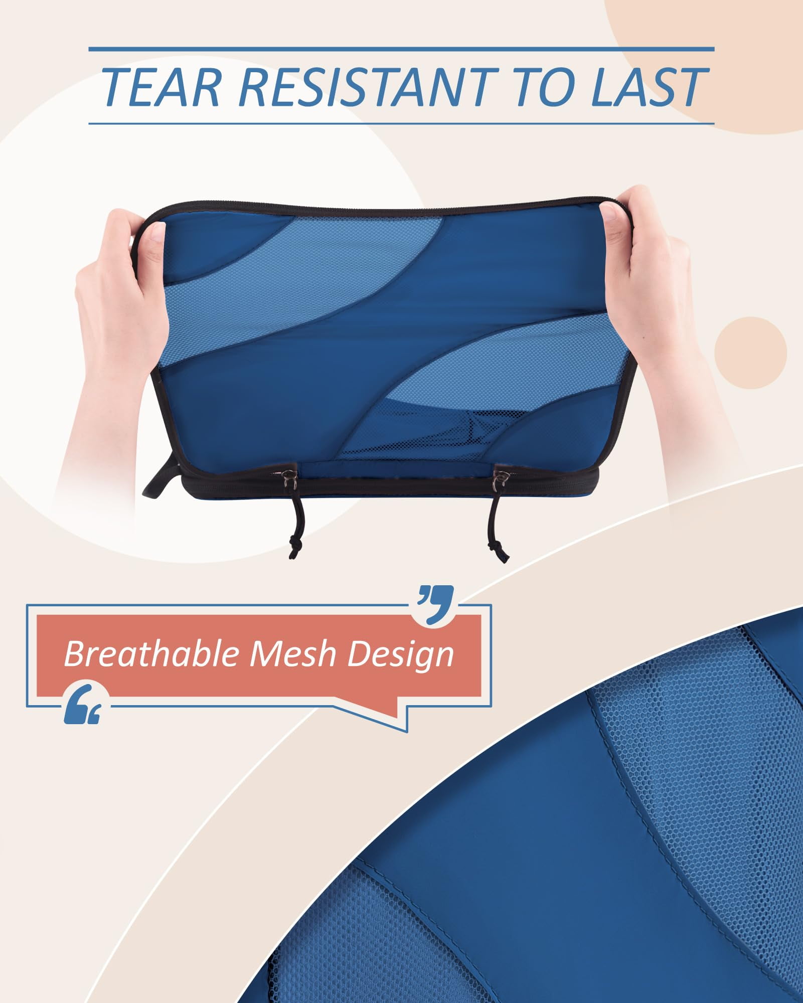 BAGSMART Compression Packing Cubes for Luggage, 6 Piece Travel Packing Organizers Set, Expandable Foldable Lightweight Suitcase Storage Bags for Travel Accessories Essentials, Classic Blue