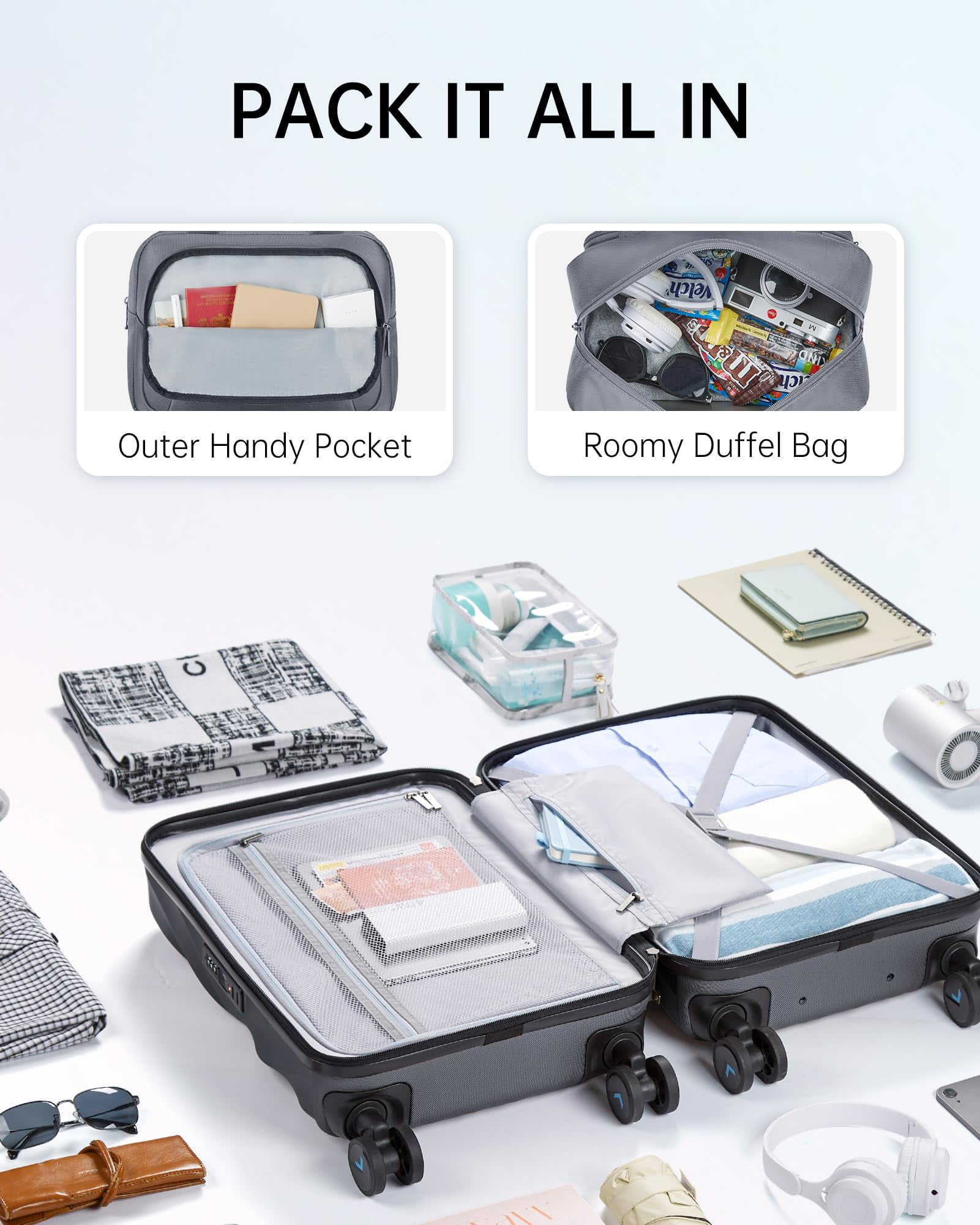 BAGSMART 2 Piece Hardside Carry On Luggage Sets, 22