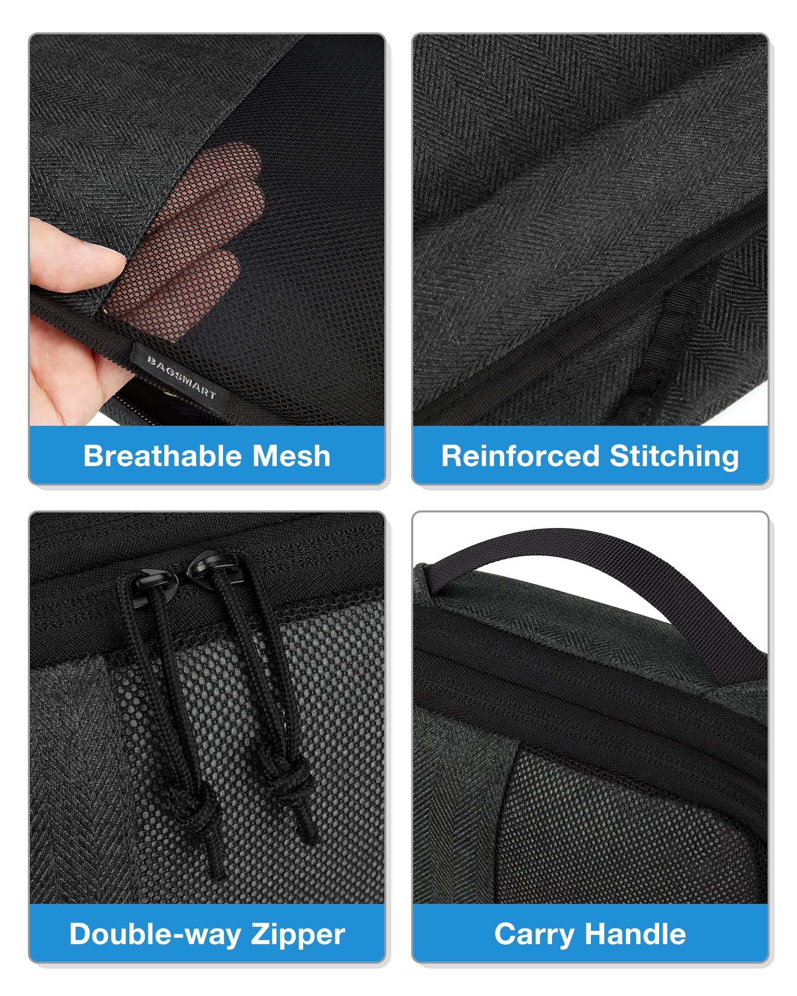 BAGSMART Compression Packing Cubes for Travel, 6 Set Expandable Foldable Lightweight Luggage Suitcase Organizers Storage Bags for Travel Accessories Essentials, Black