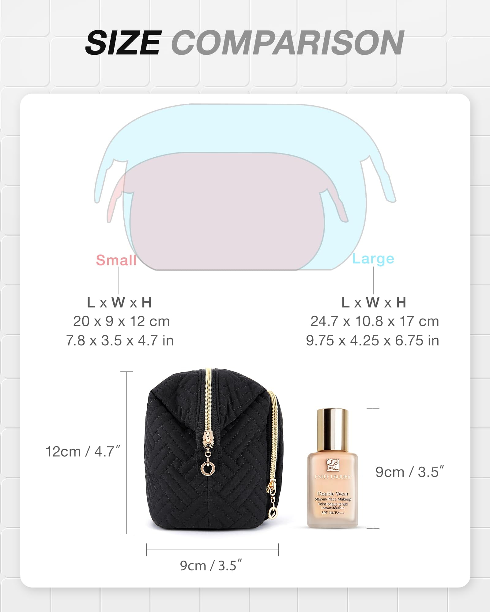 BAGSMART Makeup Bag Cosmetic Pouch, Large Capacity Travel Toiletry Bag Organizer Case for Lipsticks Electonic Accessories, Waterproof, Portable, Multifunction, Women and Girls, Basic-Black