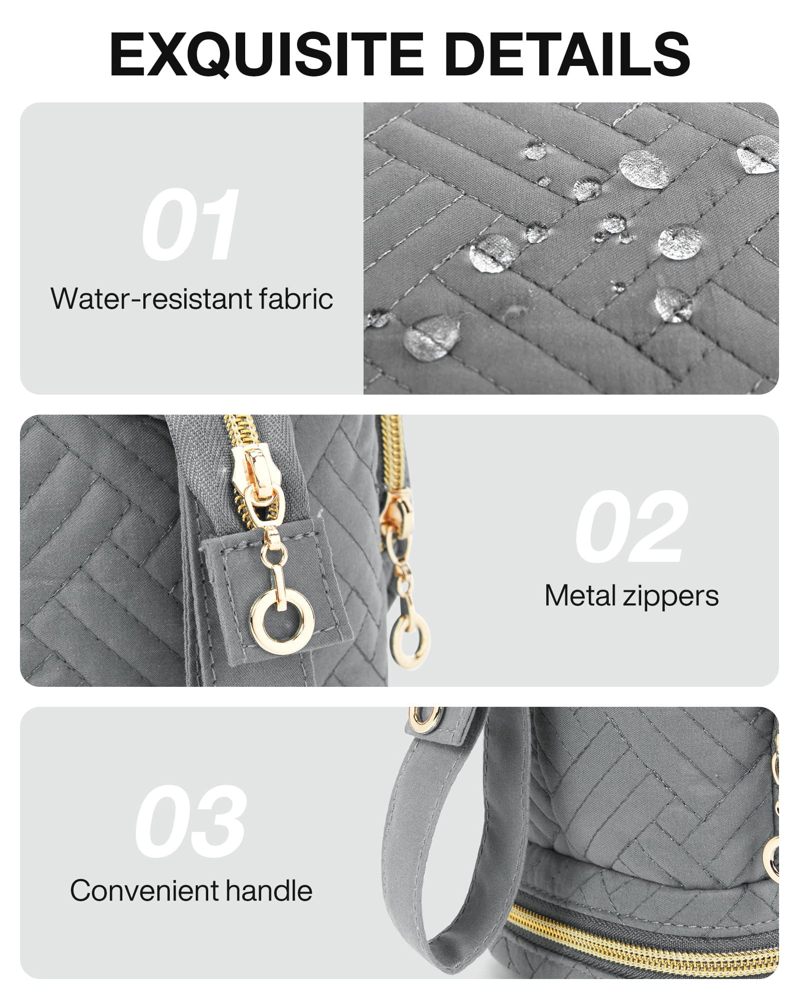 BAGSMART Double Layers Makeup Bag Cosmetic Pouch, Travel Toiletry Bag Organizer Case for Lipsticks Electonic Accessories, Waterproof, Portable, Multifunction, Women and Girls, Gray