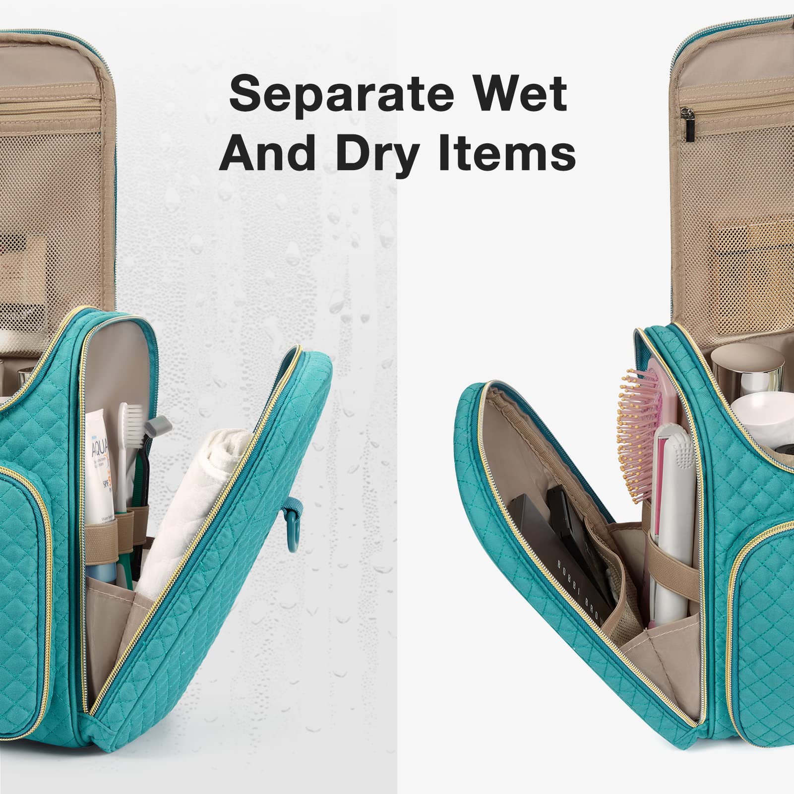 BAGSMART Large Capacity Travel Toiletry Bag, Water-resistant Makeup Cosmetic Bag with Hanging Hook, Travel Toiletries Accessories Organizer Essentials, Full Sized Container, Blue