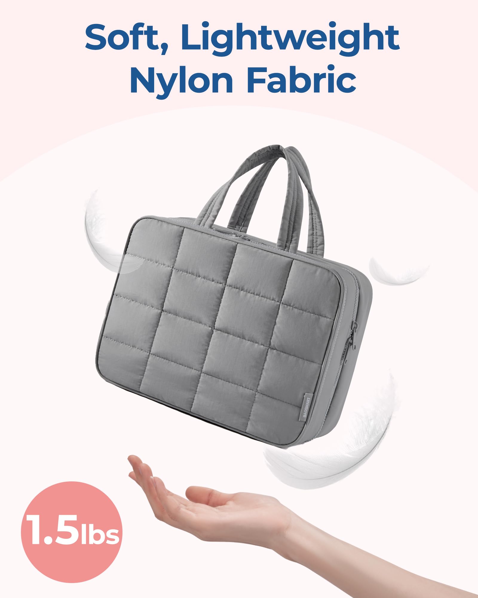 BAGSMART Travel Toiletry Bag with Jewelry Organizer, Puffy Makeup Cosmetic Bag with Hanging Hook for Toiletries Accessories Essentials, Women & Men, Large Size-Gray