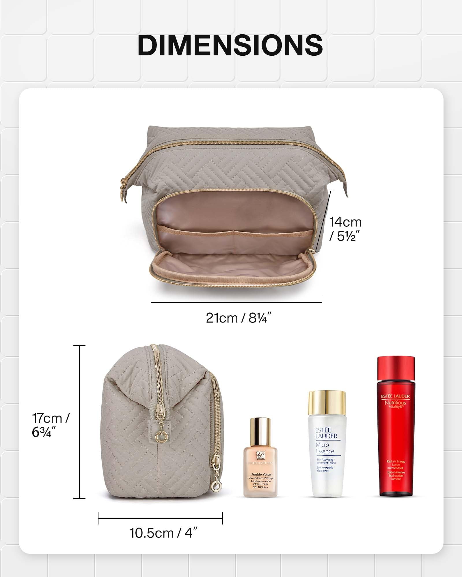 BAGSMART Makeup Bag Cosmetic Pouch, Large Capacity Travel Toiletry Bag Organizer Case for Lipsticks Electonic Accessories, Waterproof, Portable, Multifunction, Women and Girls, Basic-Tranquil Gray