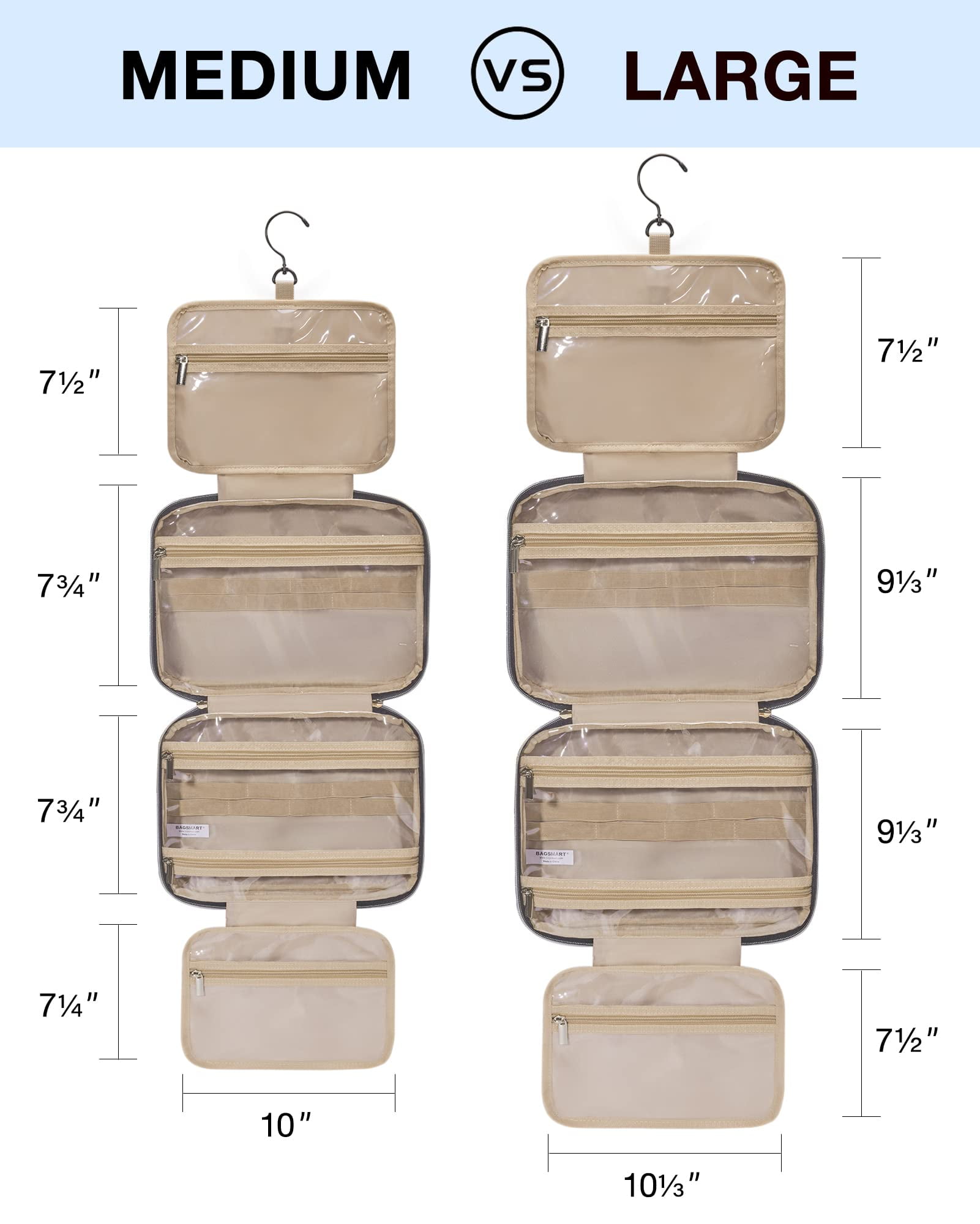 BAGSMART Large Toiletry Bag Travel Bag with Hanging Hook, Makeup Cosmetic Bag Travel Toiletries Organizer for Women Men, Water-resistant Full Sized Container, Blue Paisley