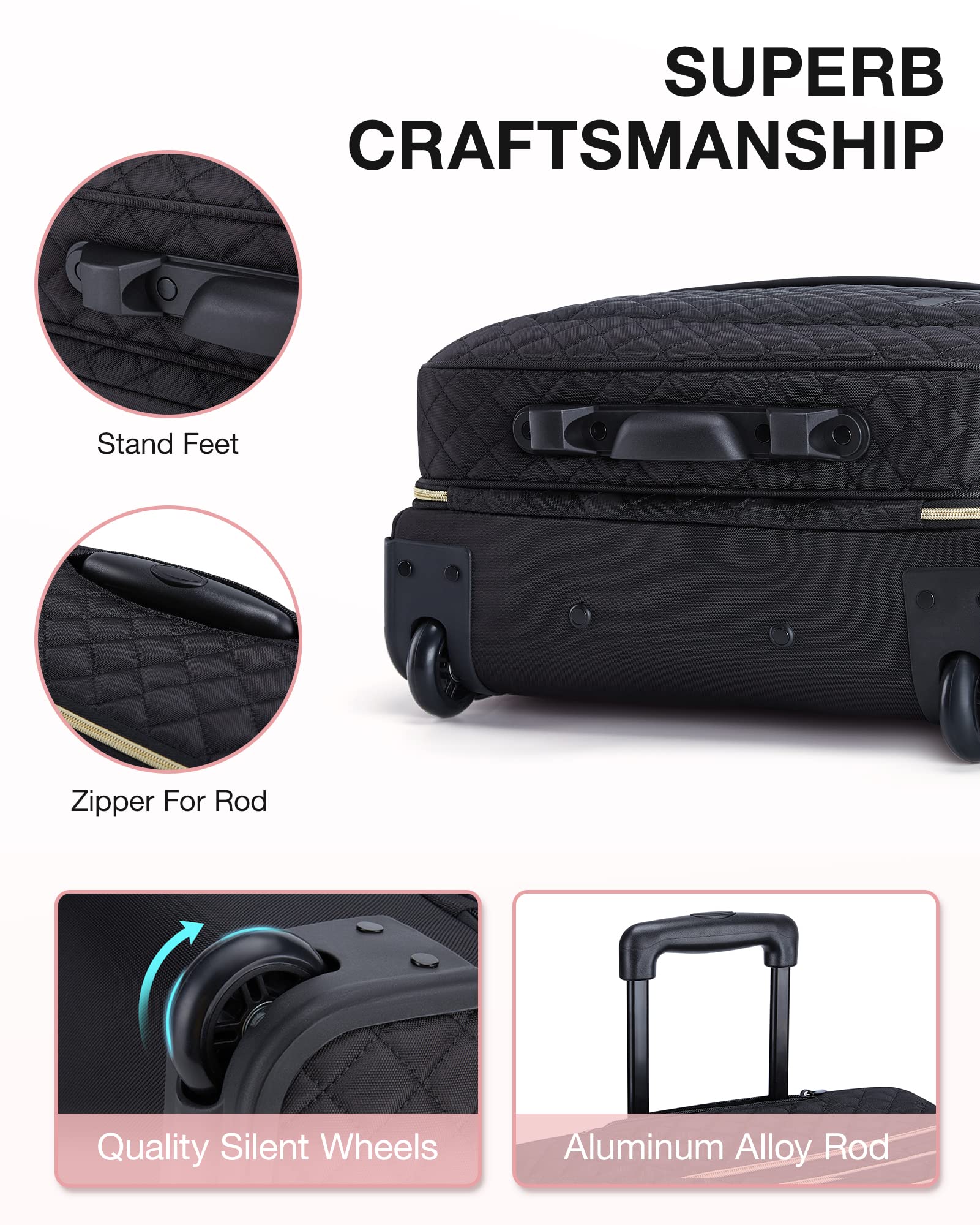 BAGSMART 17.3” Rolling Laptop Bag Briefcase, Computer Bag Laptop  Case Carry-on Luggage Bag with Wheels for Work Business Travel, Women & Men, Quilted Black