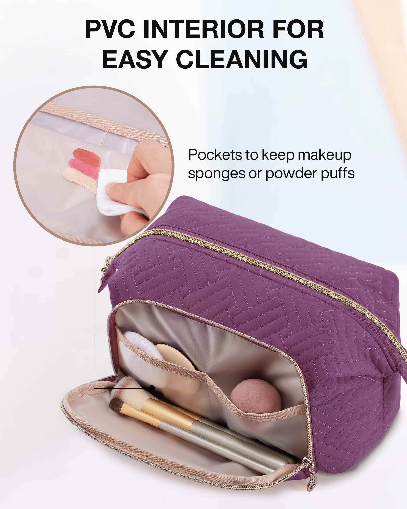 BAGSMART Large Size Makeup Bag Cosmetic Pouch, Travel Toiletry Bag Organizer Case for Lipsticks Electonic Accessories, Waterproof, Portable, Multifunction, Women and Girls, Purple