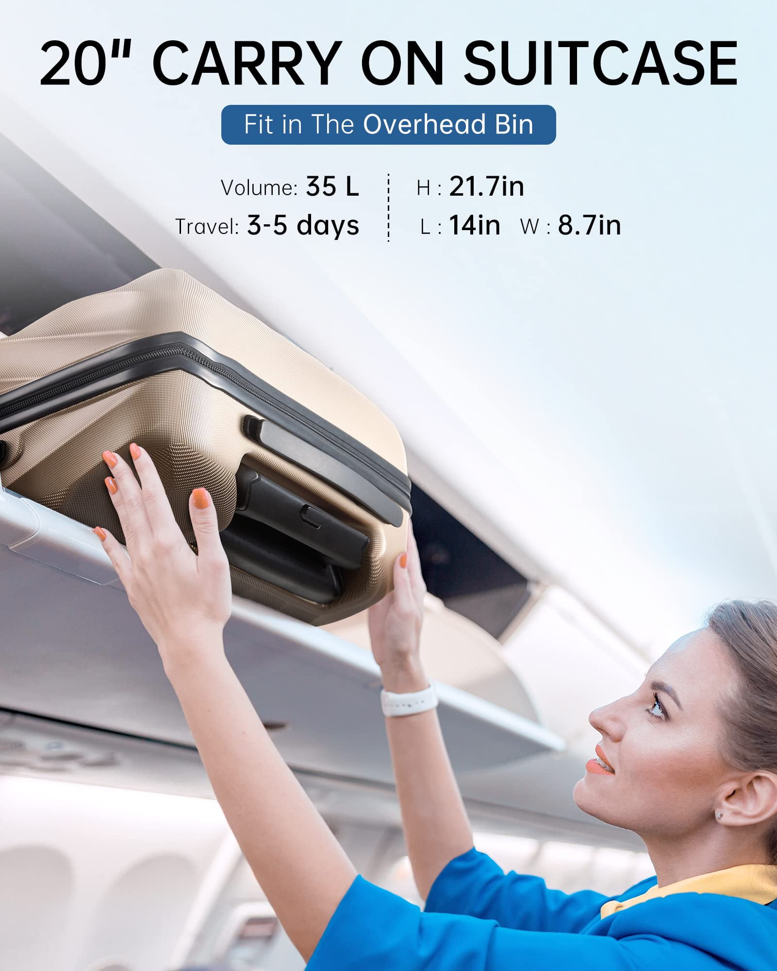 BAGSMART Hardside Carry On Luggage, 22