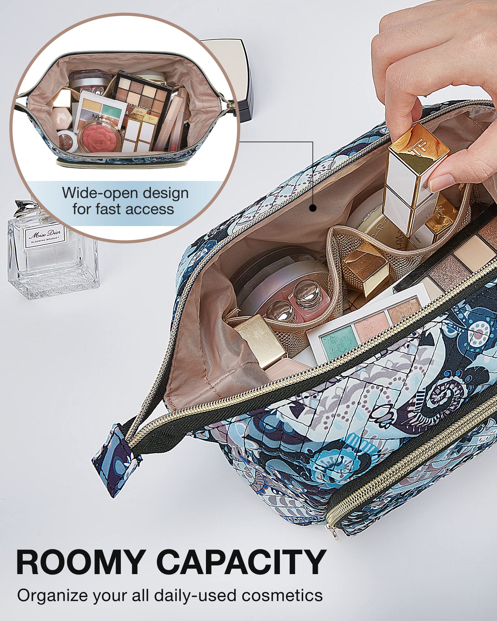 BAGSMART Large Size Makeup Bag Cosmetic Pouch, Travel Toiletry Bag Organizer Case for Lipsticks Electonic Accessories, Waterproof, Portable, Multifunction, Women and Girls, Paisley Black