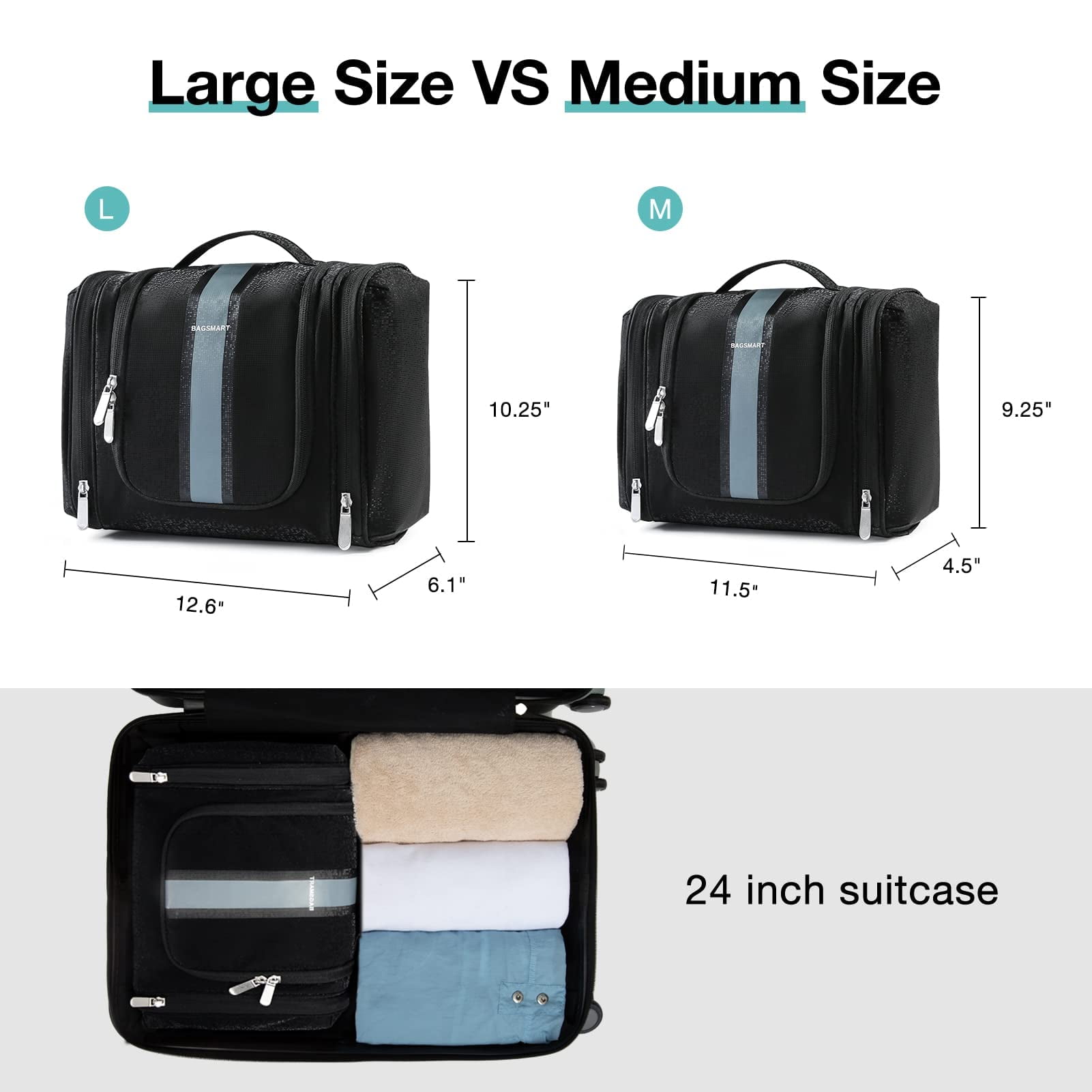 BAGSMART Extra Large Toiletry Bag Hanging Travel Makeup Cosmetic Bag, Water-resistant Large Capacity Travel Toiletries Organizer for Essentials, Women & Men, Black