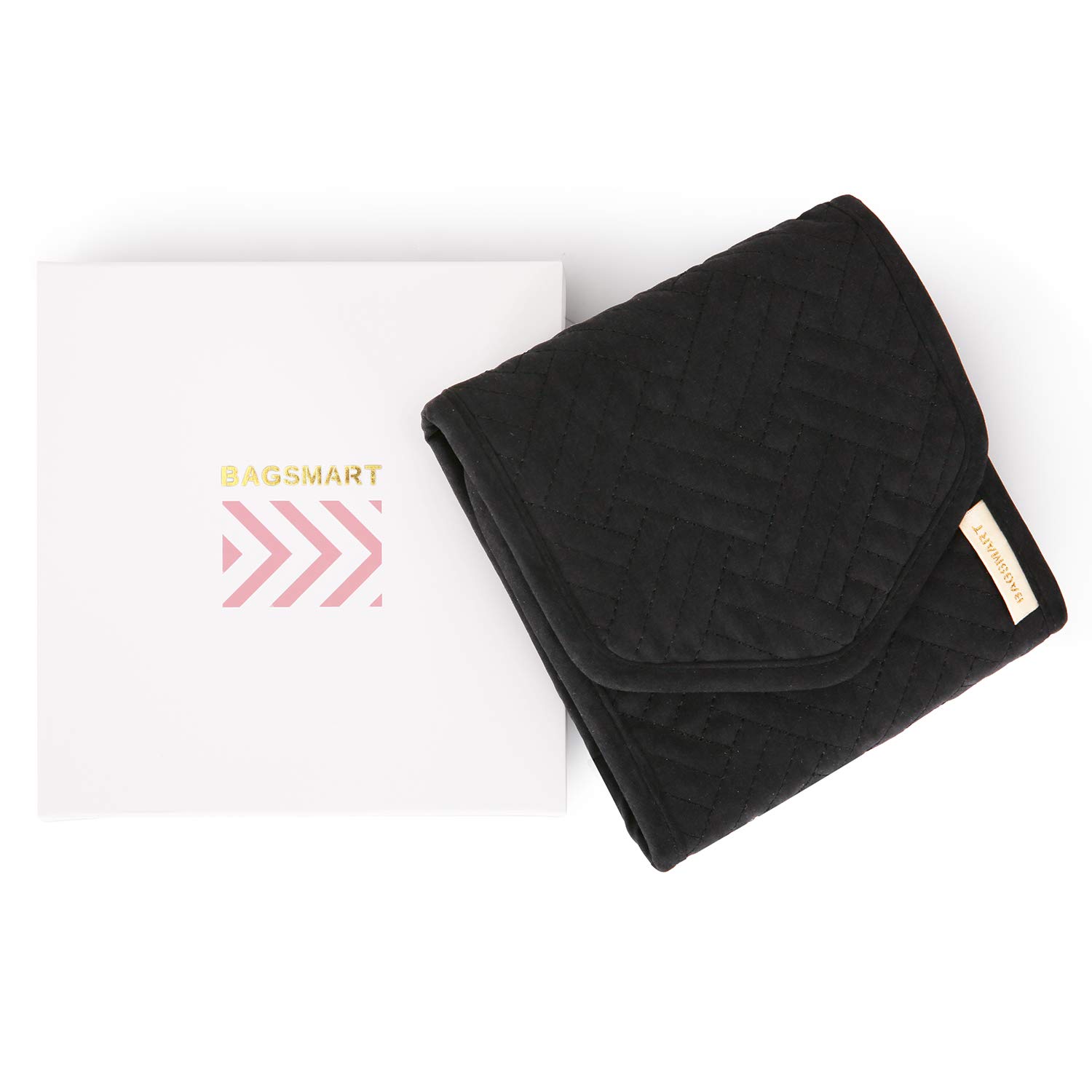 BAGSMART Travel Jewelry Organizer Storage Roll Foldable Jewelry Case Bag for Earrings, Journey-Rings, Necklaces, Bracelets, Brooches, Basic Size, Black