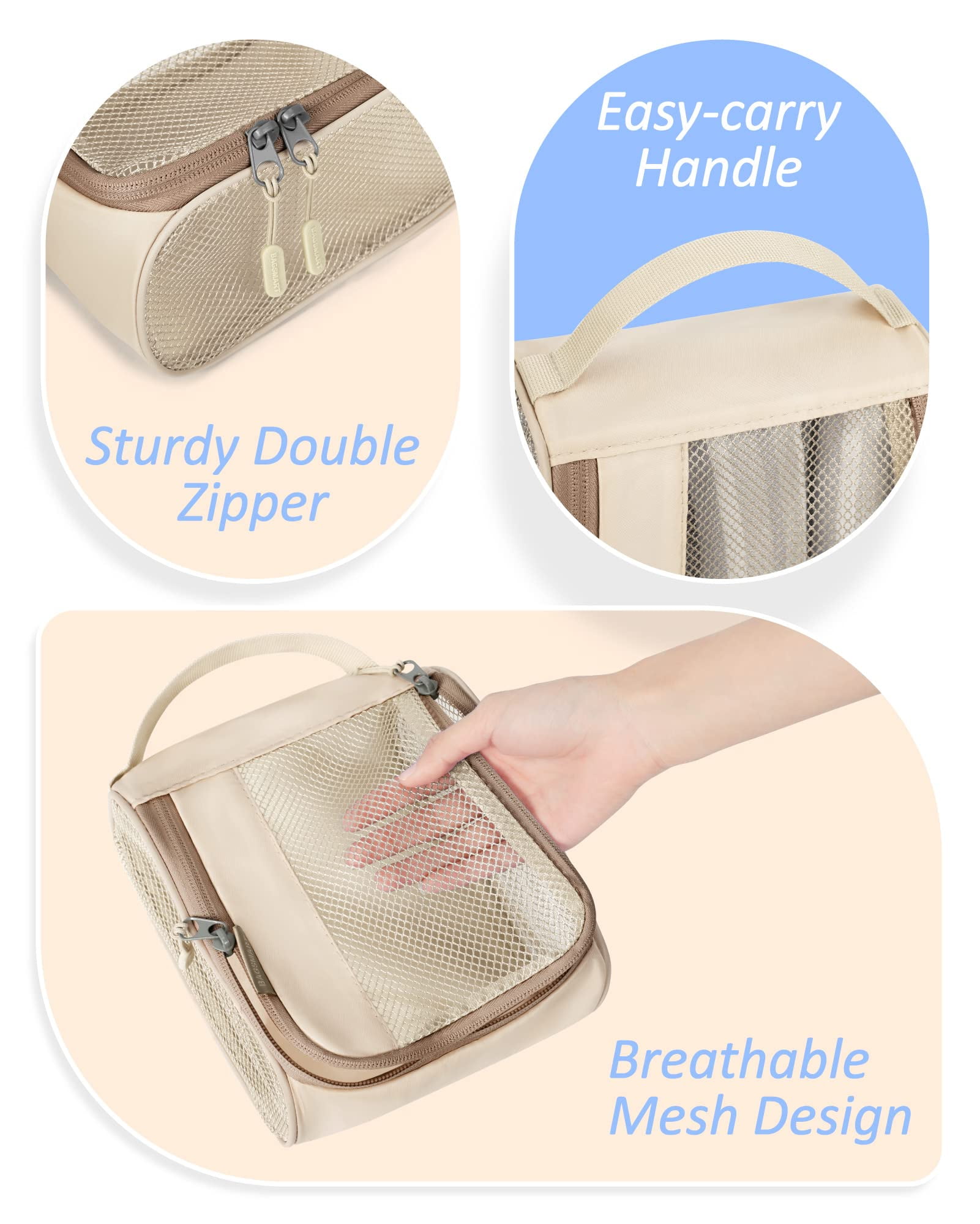 BAGSMART Packing Cubes for Luggage, 7 Set Keep Shape Travel Packing Organizers, Lightweight Suitcase Storage Bags for Travel Accessories with Shoe Bag for Women Men, White Opal