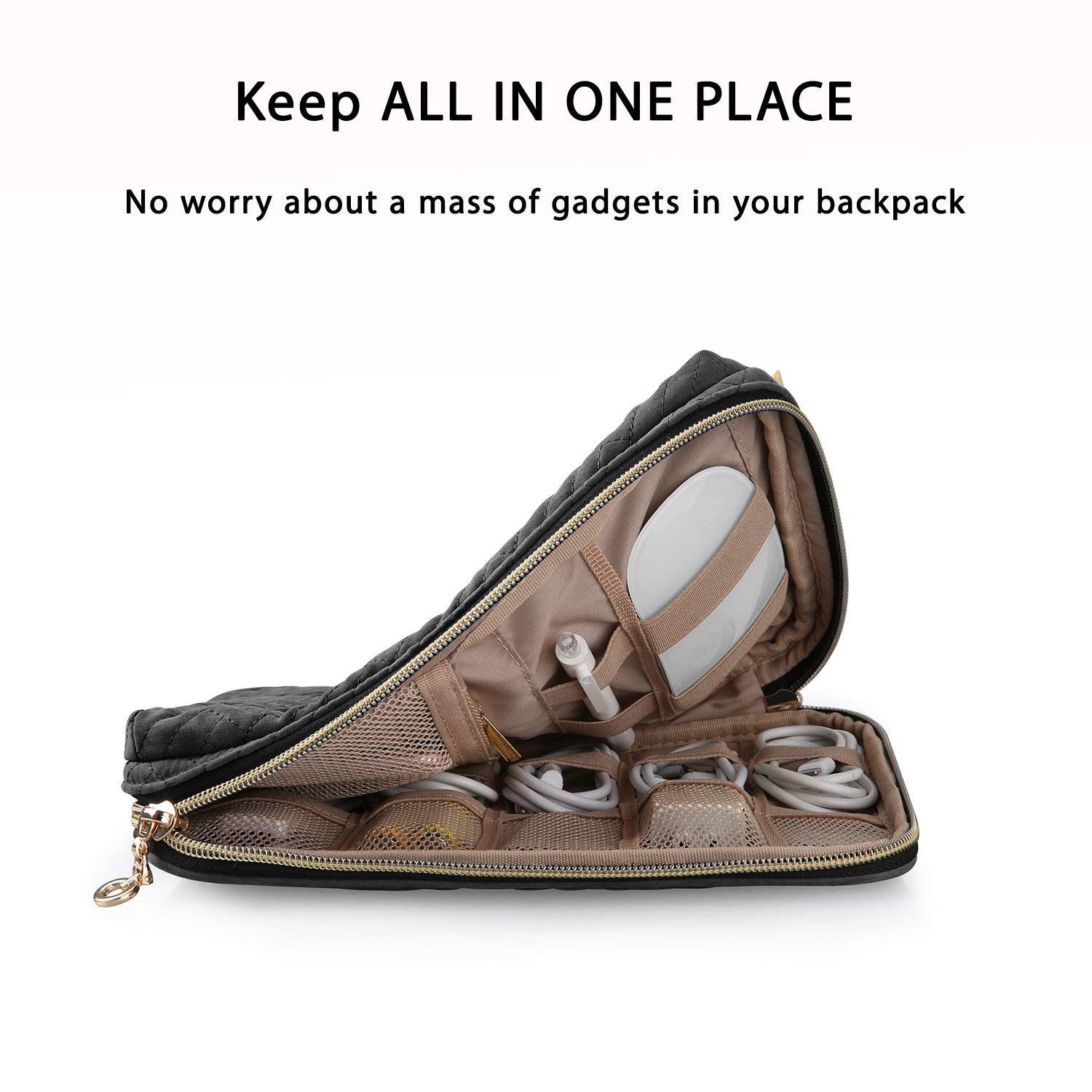 BAGSMART Travel Cable Organizer Bag Electronics Organizer Case, Waterproof Undeformable Portable Cable Storage Pouch for Electronics Accessories, Phone, Hard Drives, Cord, Charger, USB, SD Card, Black