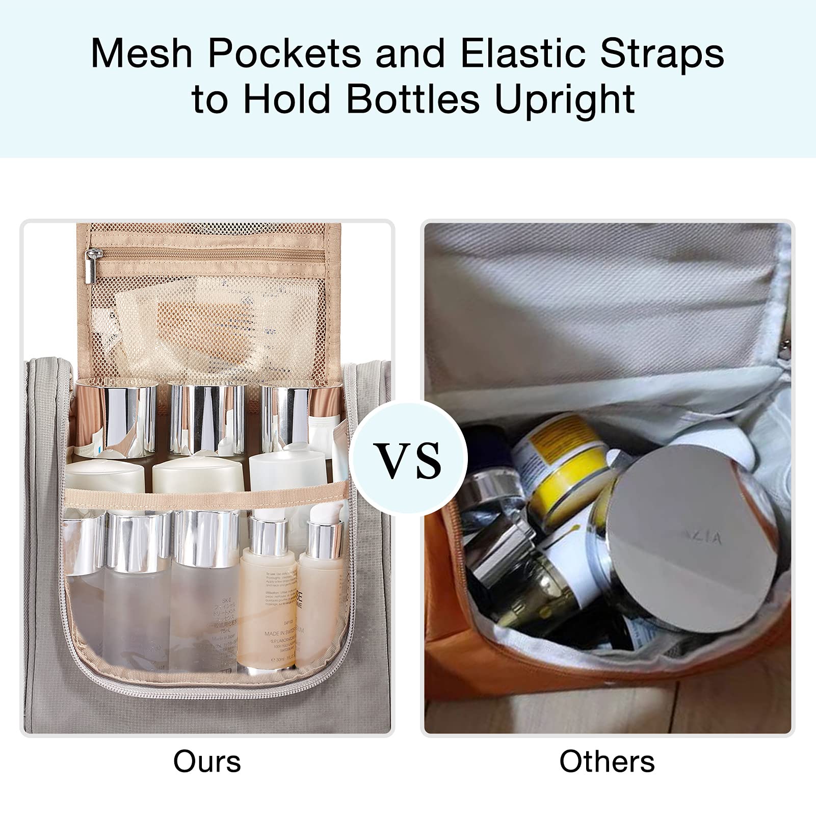 BAGSMART Extra Large Toiletry Bag Hanging Travel Makeup Cosmetic Bag, Water-resistant Large Capacity Travel Toiletries Organizer for Essentials, Women & Men, Medium Size-Gray