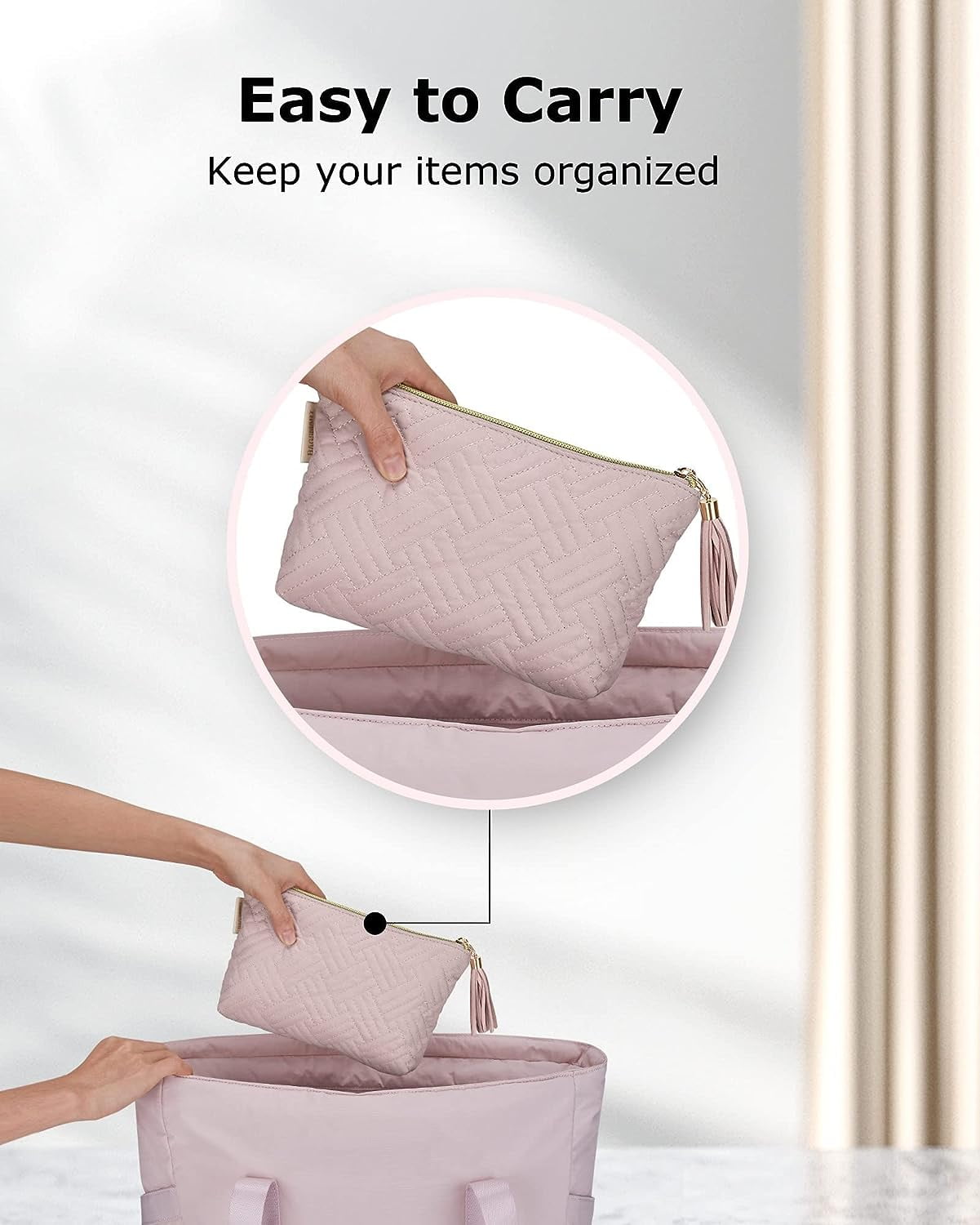 BAGSMART 2 Pack Makeup Bag Small Cosmetic Pouch Toiletry Bag Travel Organizer Case for Lipsticks Electonic Accessories, Waterproof, Portable, Multifunction, Women and Girls, Pink + Black