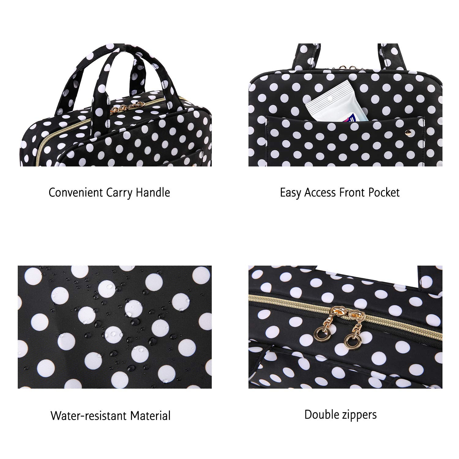 BAGSMART Large Toiletry Bag Travel Bag with Hanging Hook, Makeup Cosmetic Bag Travel Toiletries Organizer for Women Men, Water-resistant Full Sized Container, Black White Dots