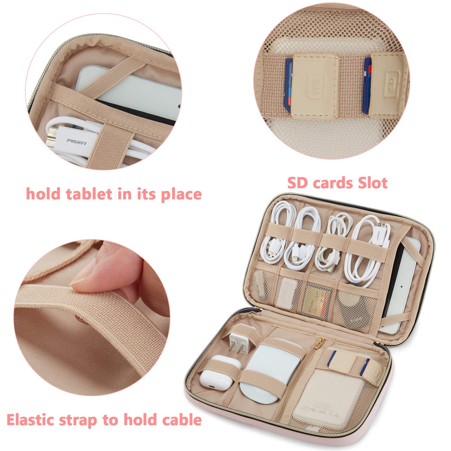 BAGSMART Electronics Organizer Travel Cable Organizer Bag Accessories Case, Waterproof Portable Cable Storage Pouch for Cord, Charger, Flash Drive, Phone, Ipad Mini, SD Card, Pink
