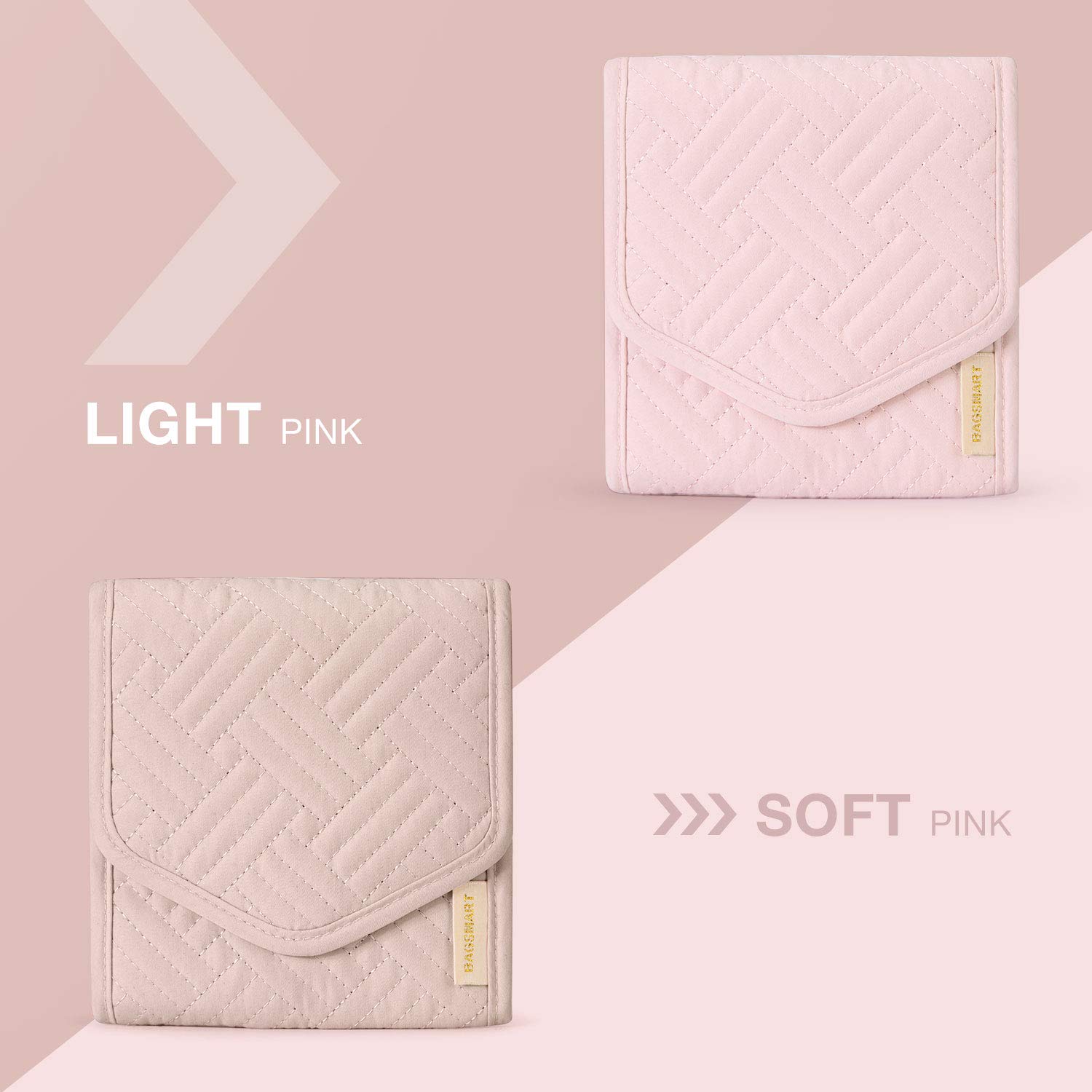 BAGSMART Travel Jewelry Organizer Storage Roll Foldable Jewelry Case Bag for Earrings, Journey-Rings, Necklaces, Bracelets, Brooches, Basic Size, Light Pink