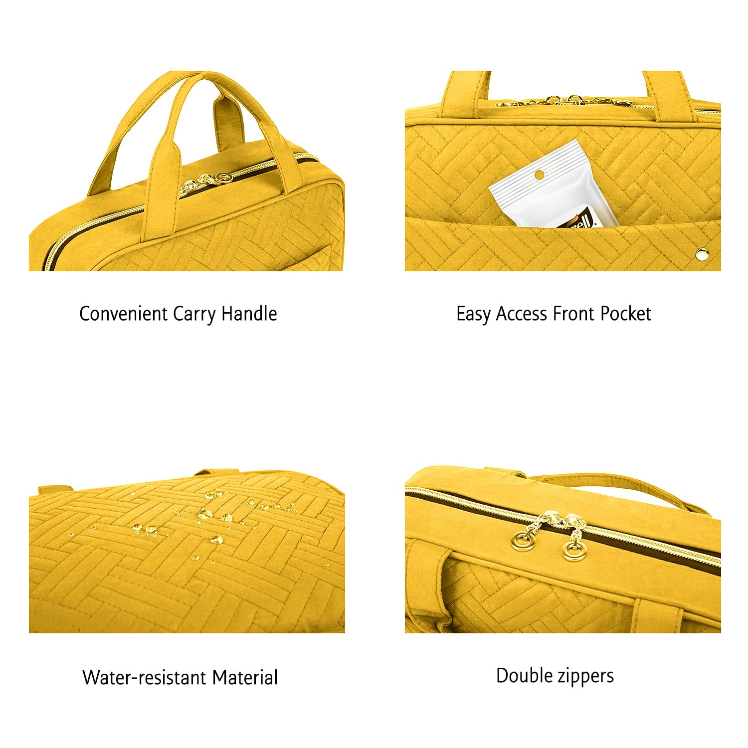 BAGSMART Large Size Toiletry Bag Travel Bag with Hanging Hook, Water-resistant Makeup Cosmetic Bag Travel Toiletries Organizer for Women Men, Full Sized Container, Yellow