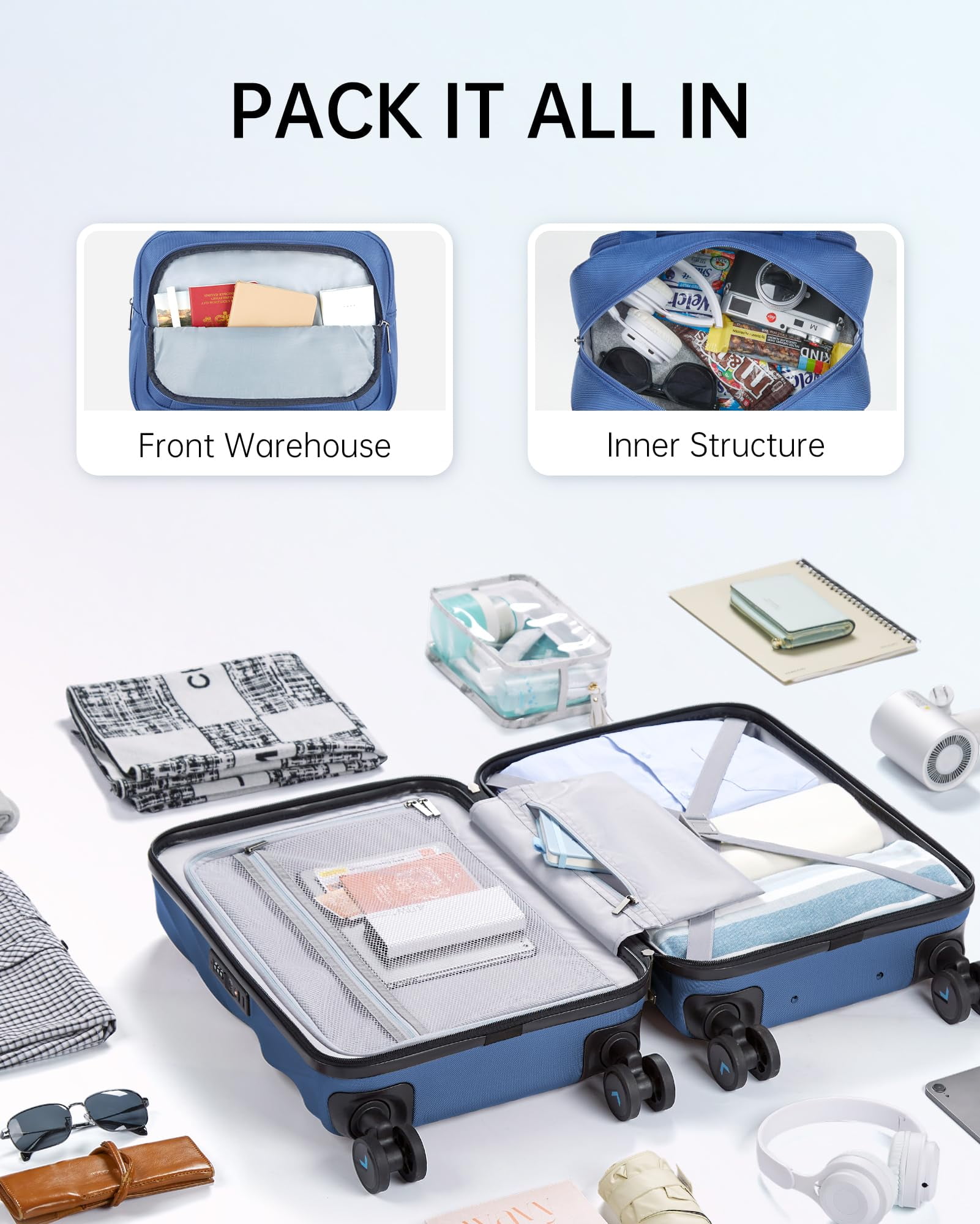 BAGSMART 2 Piece Hardshell Carry On Luggage Sets, 22