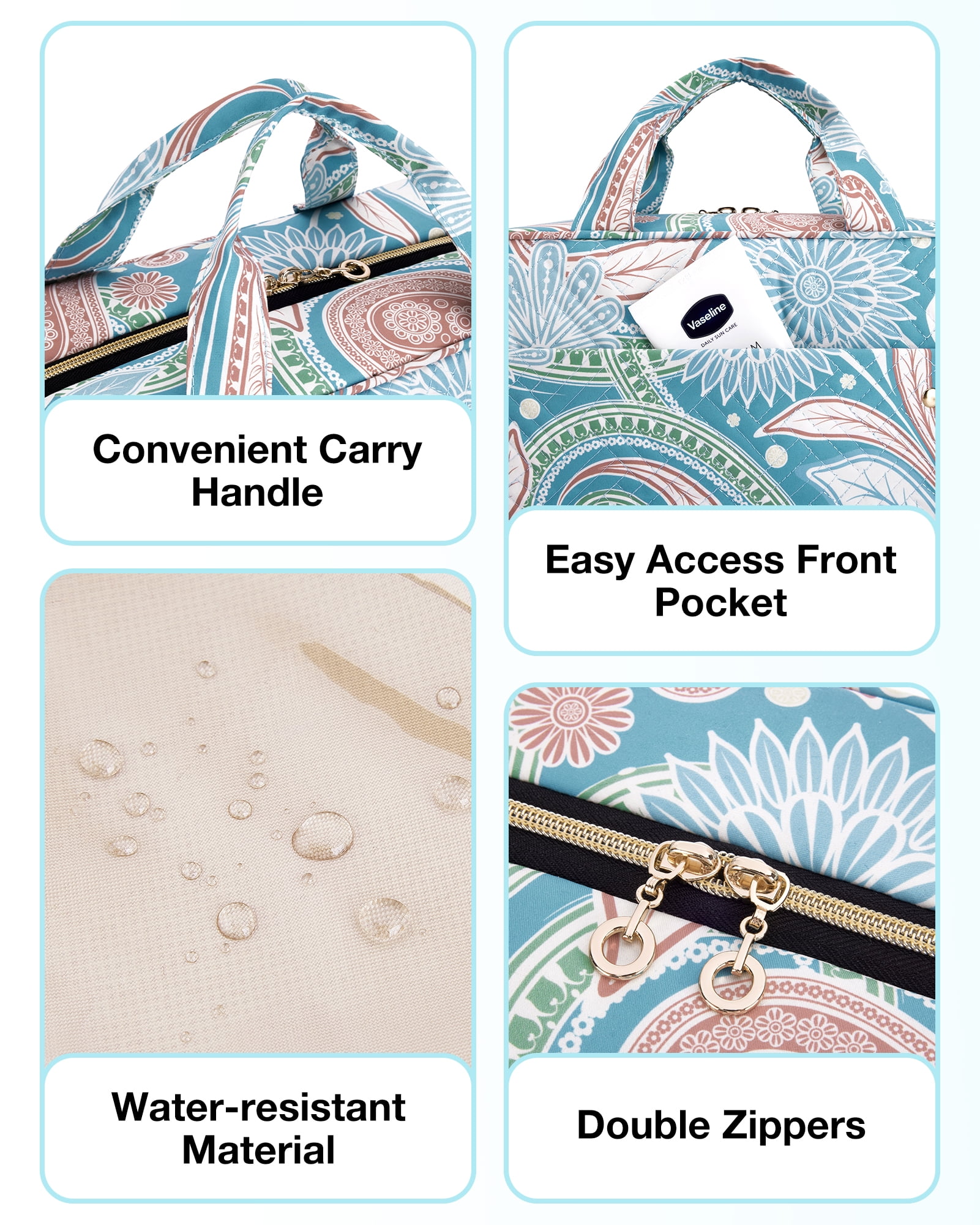 BAGSMART Large Toiletry Bag Travel Bag with Hanging Hook, Makeup Cosmetic Bag Travel Toiletries Organizer for Women Men, Water-resistant Full Sized Container, Green Paisley