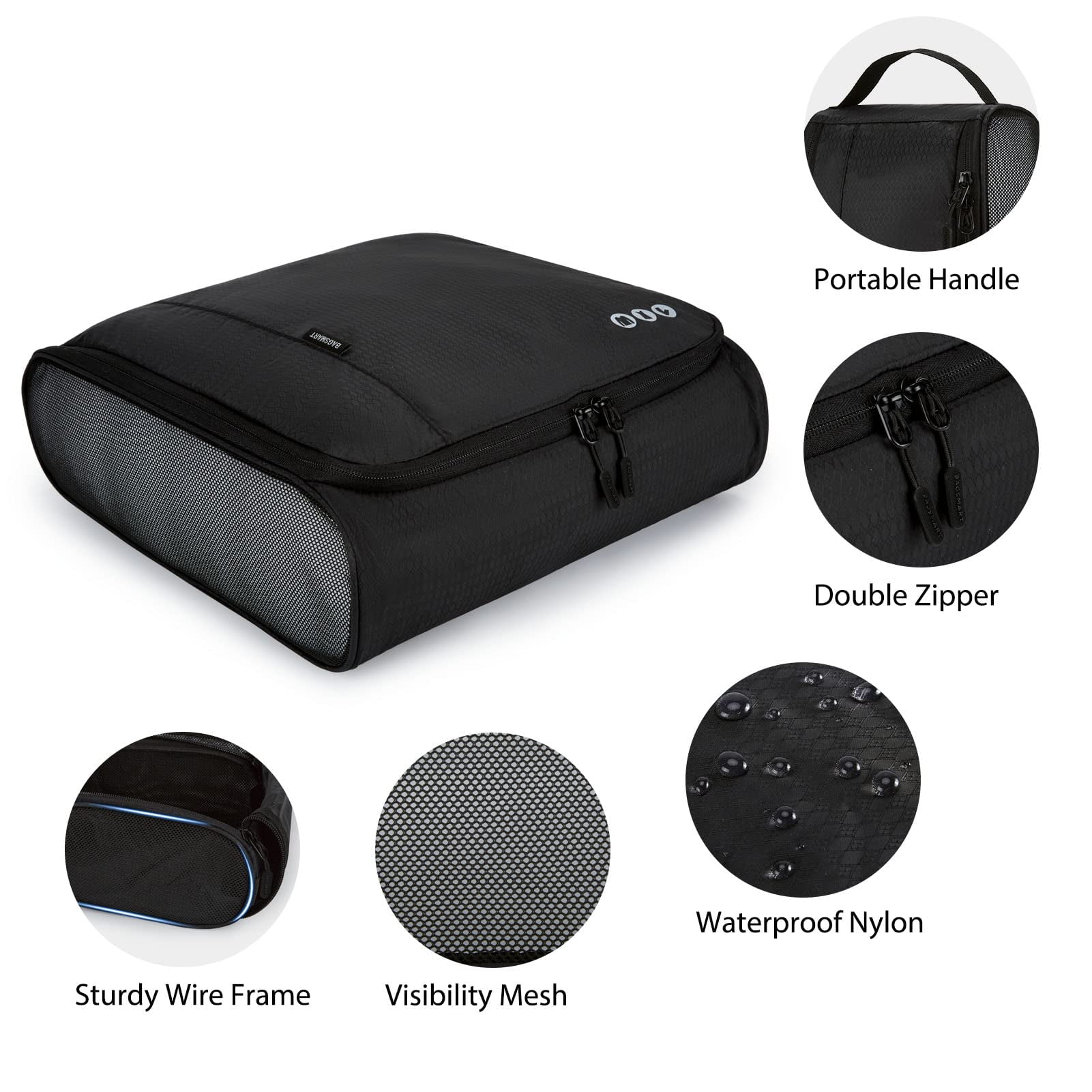 BAGSMART 6 Piece Packing Cubes Set for Travel, Suitcases Packing Organizers, Lightweight Luggage Storage Bags for Men Women, Black