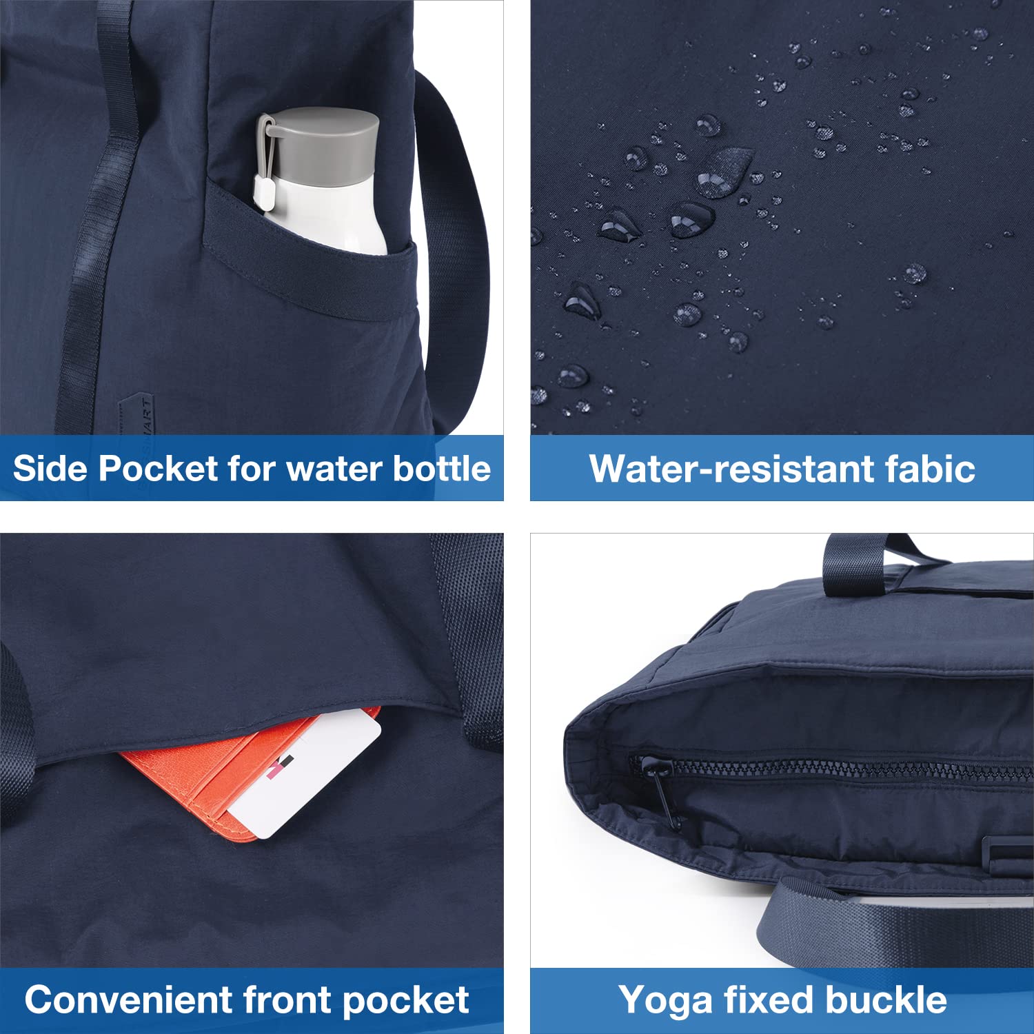 BAGSMART Tote Bag for Women Shoulder Handbags Yoga Mat Bag, Travel Duffel Bag Gym Bag Weekender Overnight Bag for Sports School Work, Multipurpose, Navy Blue