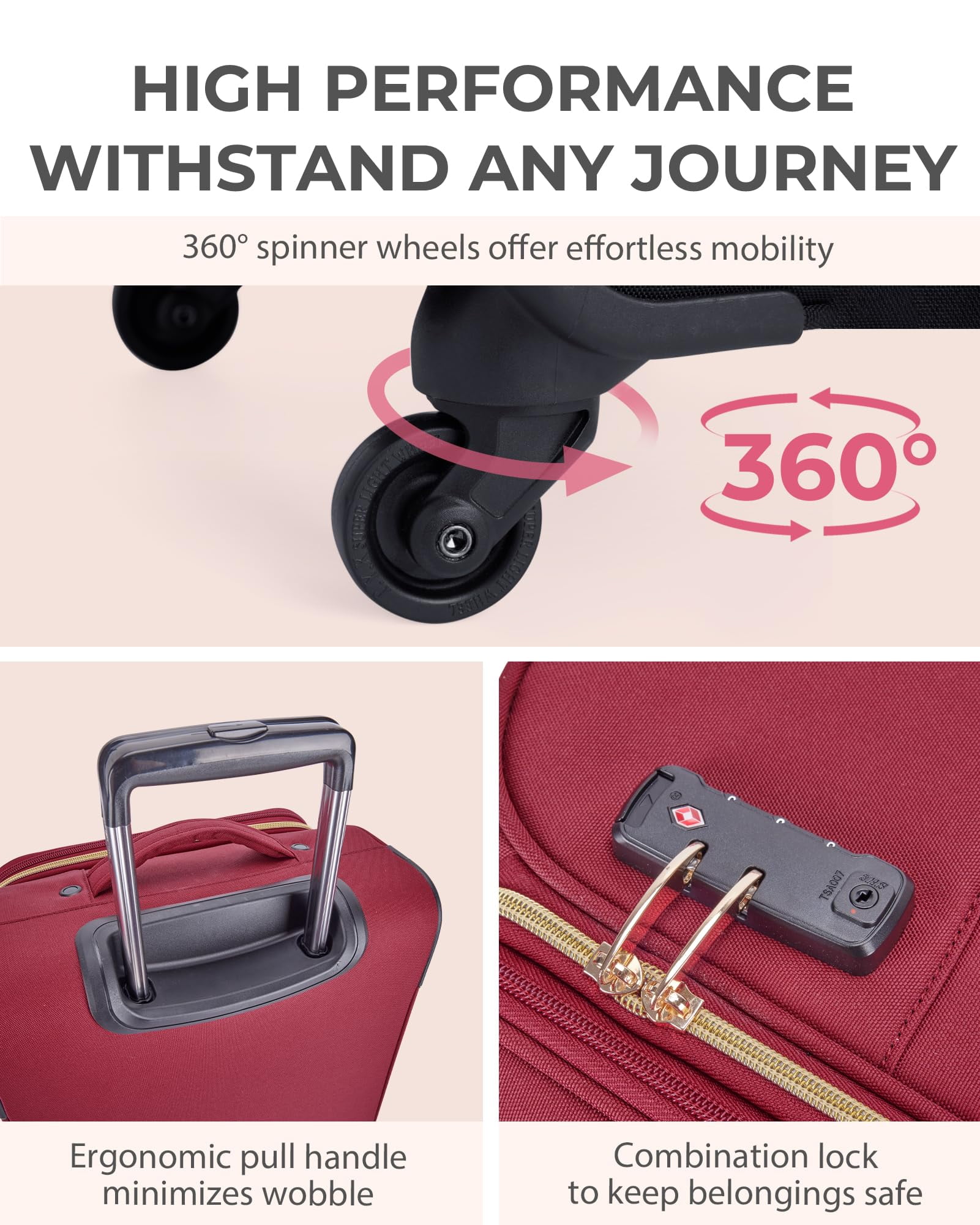 BAGSMART 2 Piece Softside Carry On Luggage Sets, 21 Inch Expandable Suitcase with Travel Duffle Boarding Bag, Lightweight Checked Luggage Airline Approved Suitcases with Spinner Wheels & TSA Lock, Red