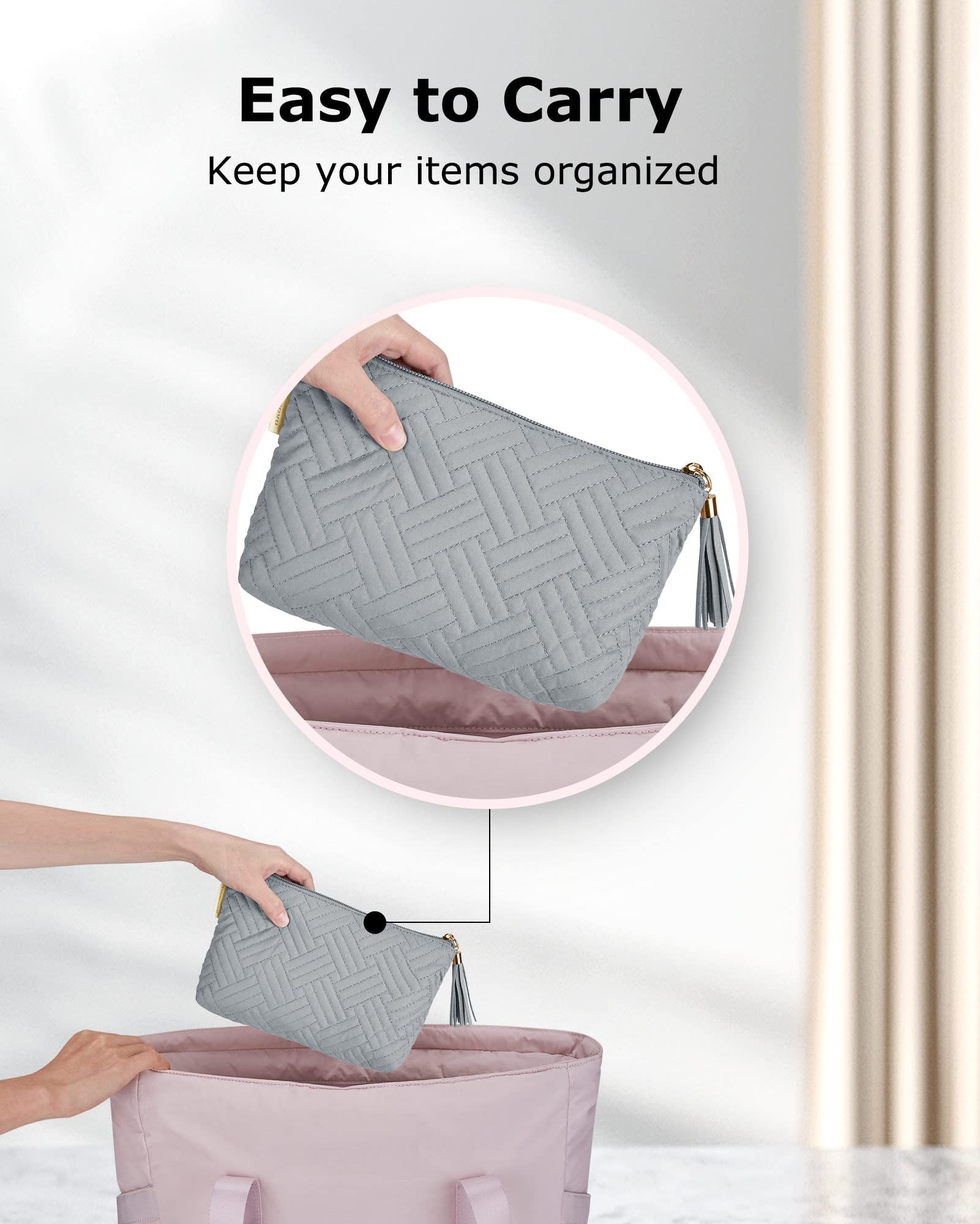 BAGSMART Makeup Bag Small Cosmetic Pouch Toiletry Bag Travel Organizer Case for Lipsticks Electonic Accessories, Waterproof, Portable, Multifunction, Women and Girls, 1 Pcs Gray