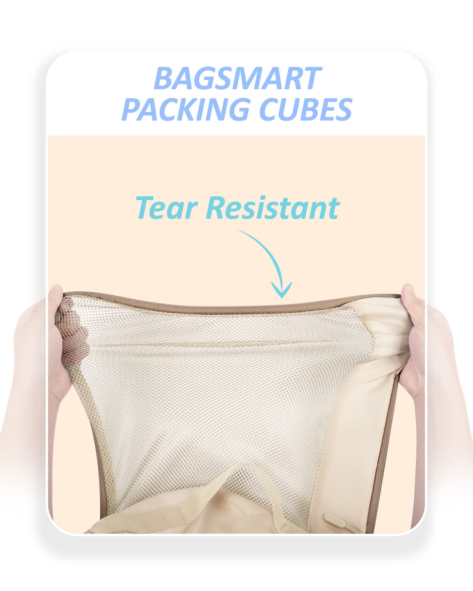 BAGSMART Packing Cubes for Luggage, 7 Set Keep Shape Travel Packing Organizers, Lightweight Suitcase Storage Bags for Travel Accessories with Shoe Bag for Women Men, White Opal