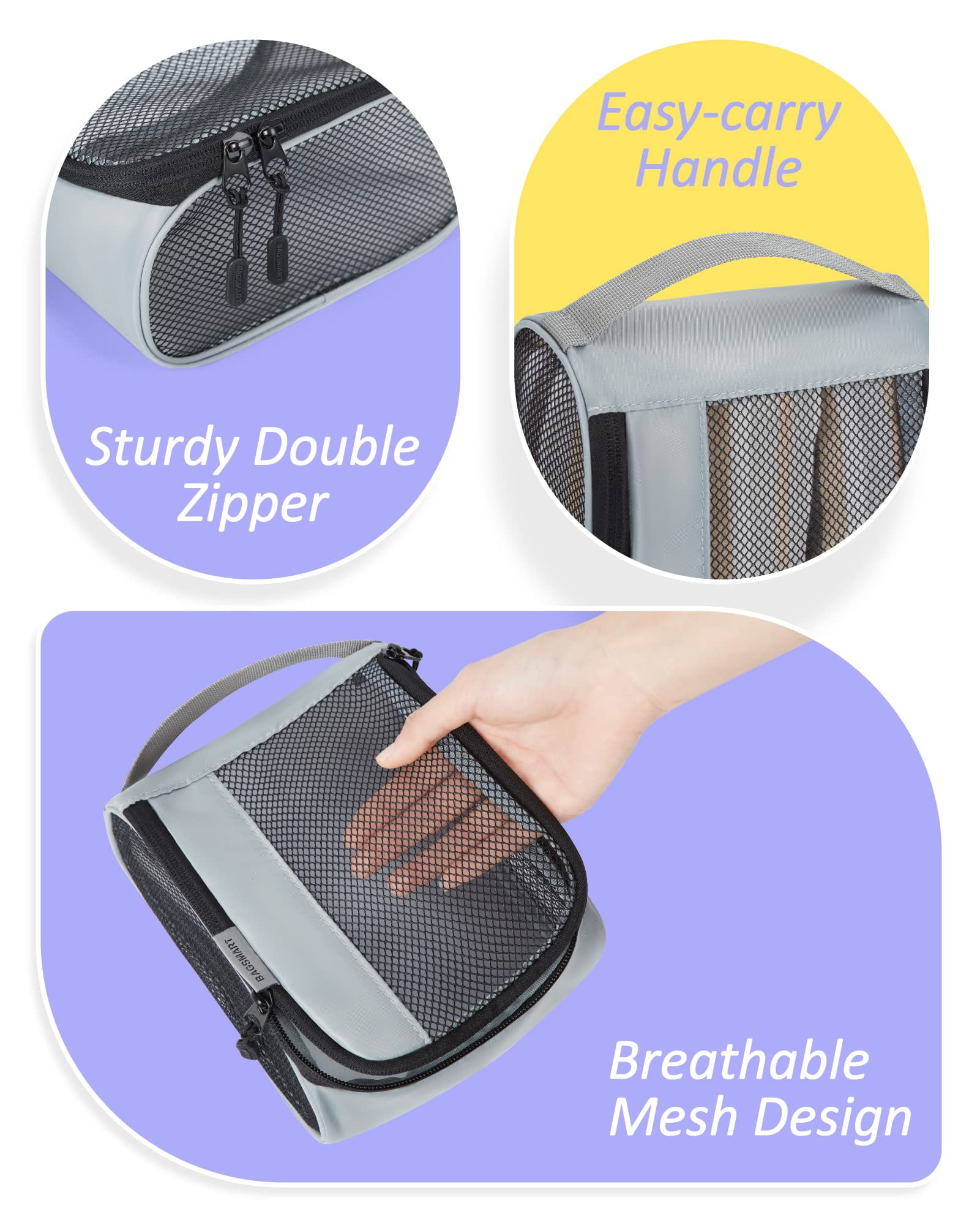 BAGSMART Packing Cubes for Luggage, 7 Set Keep Shape Travel Packing Organizers, Lightweight Suitcase Storage Bags for Travel Accessories with Shoe Bag for Women Men, Gray