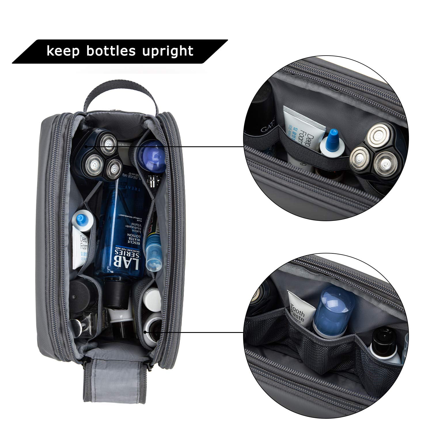 BAGSMART Travel Toiletry Bag for Men, Women Makeup Cosmetic Bag Water-resistant Organizer Shaving Bag for Toiletries Accessories, Standard Size, Gray