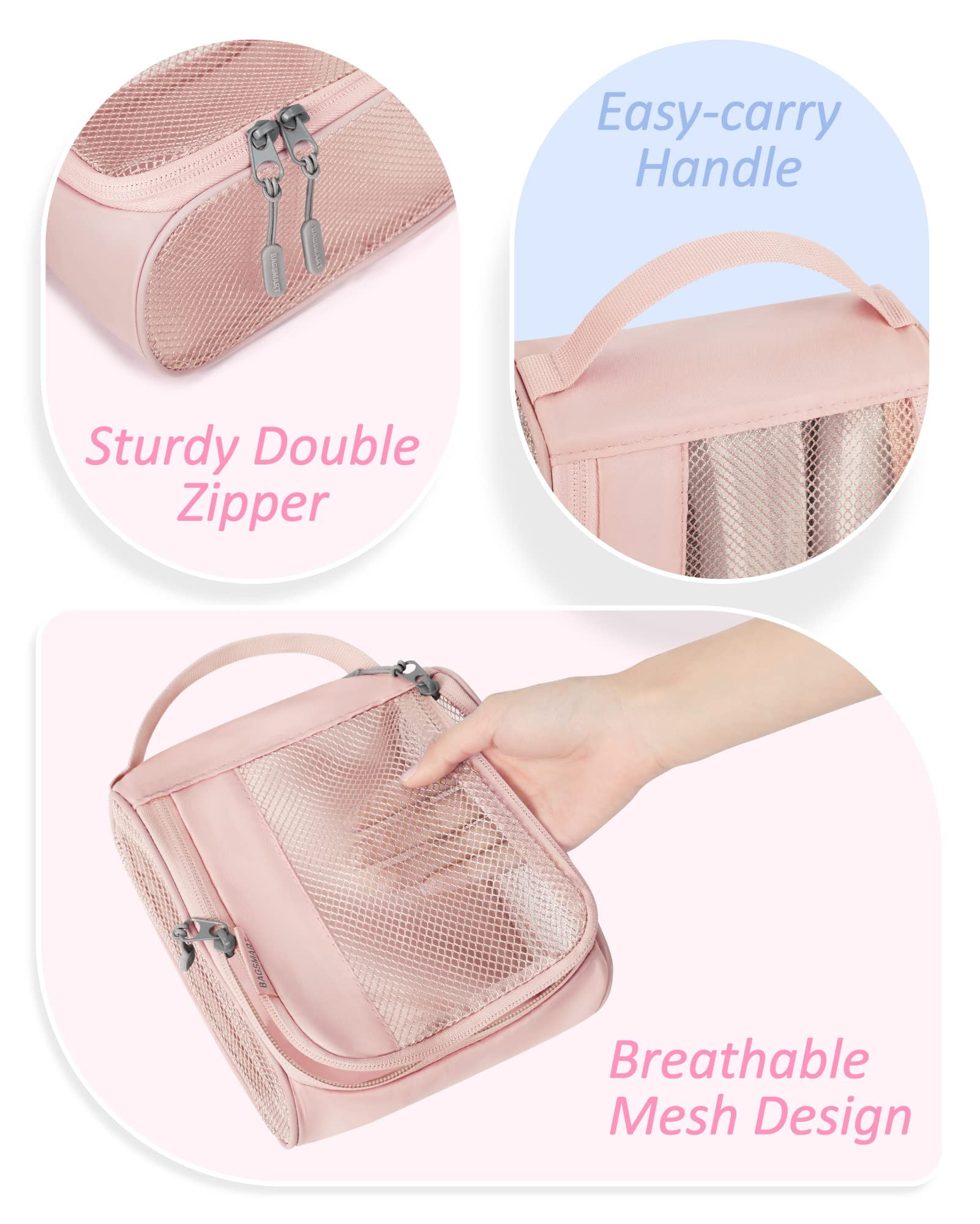 BAGSMART Packing Cubes for Luggage, 7 Set Keep Shape Travel Packing Organizers, Lightweight Suitcase Storage Bags for Travel Accessories with Shoe Bag for Women Men, Baby Pink