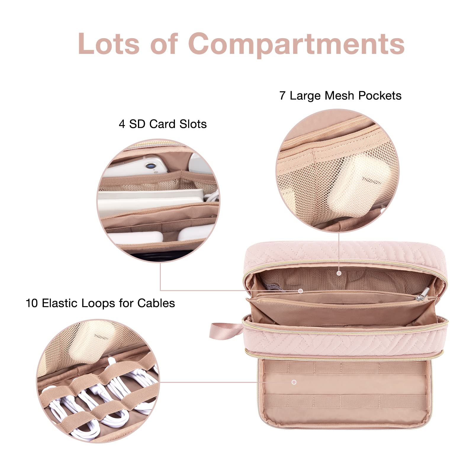 BAGSMART Large Electronics Organizer for Women, Travel Cable Organizer Bag for Electronic Accessories Case, Waterproof Portable Charger Tech Organizer Pouch for Phone, Earphone, Cord, Power Bank, Pink