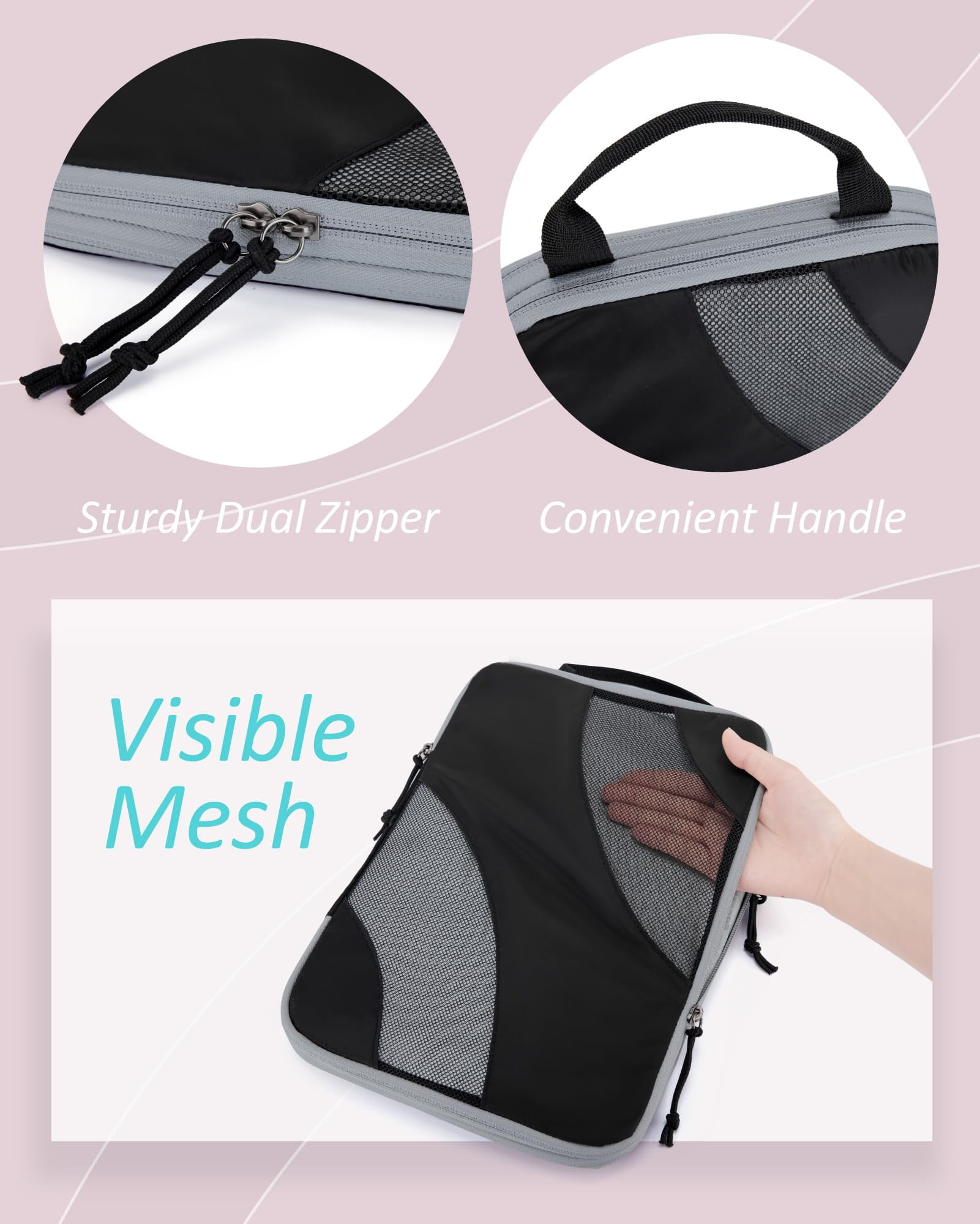 BAGSMART Compression Packing Cubes for Luggage, 6 Piece Travel Packing Organizers Set, Expandable Foldable Lightweight Suitcase Storage Bags for Travel Accessories Essentials, Black