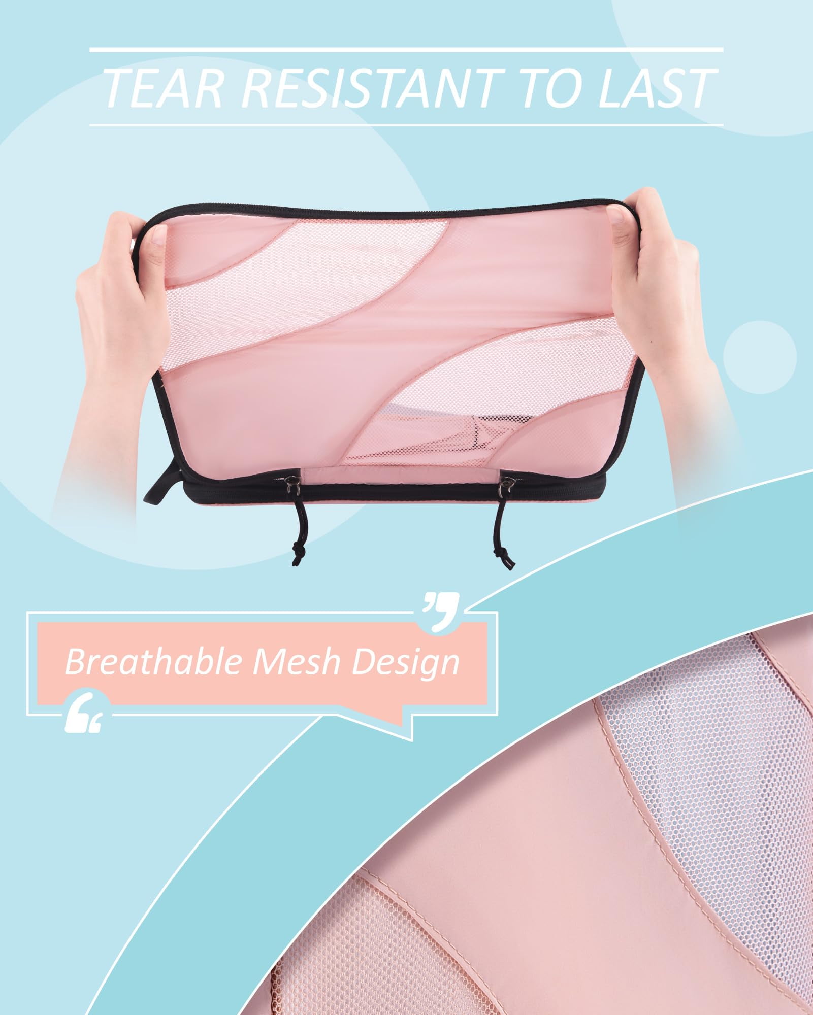 BAGSMART Compression Packing Cubes for Luggage, 6 Piece Travel Packing Organizers Set, Expandable Foldable Lightweight Suitcase Storage Bags for Travel Accessories Essentials, Baby Pink