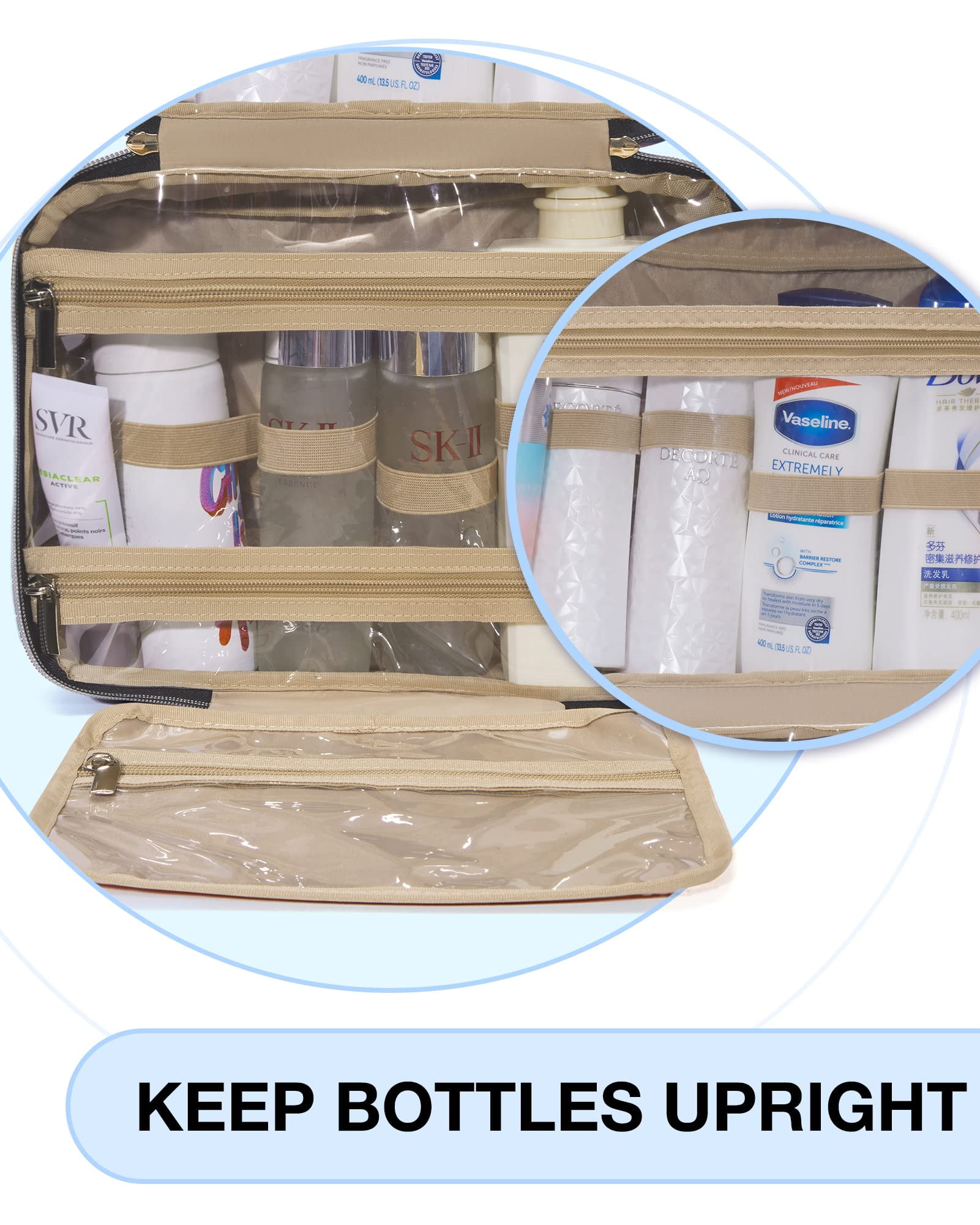 BAGSMART Large Toiletry Bag Travel Bag with Hanging Hook, Makeup Cosmetic Bag Travel Toiletries Organizer for Women Men, Water-resistant Full Sized Container, Blue Paisley