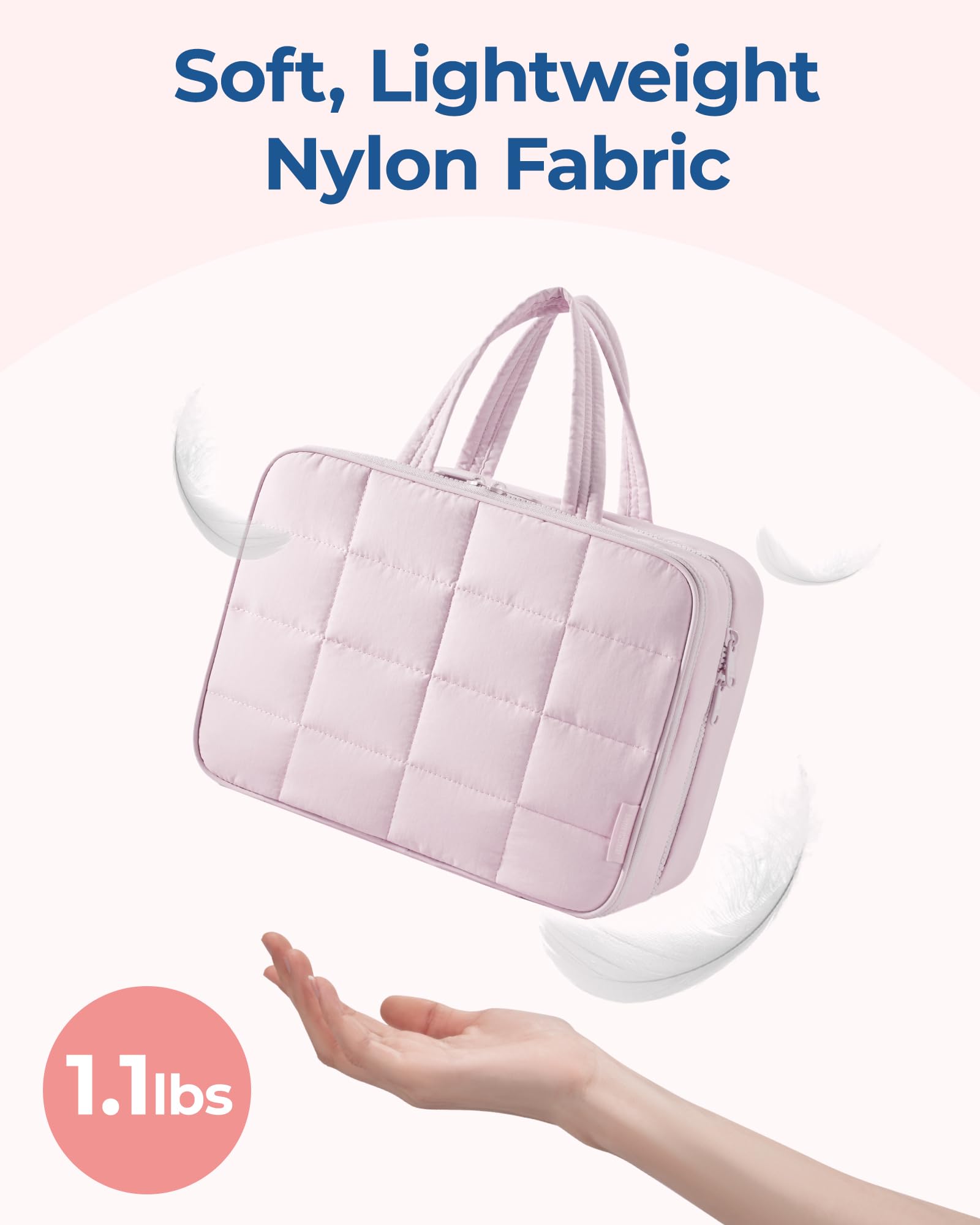 BAGSMART Travel Toiletry Bag with Jewelry Organizer, Puffy Makeup Cosmetic Bag with Hanging Hook for Toiletries Accessories Essentials, Women & Men, Medium Size-Pink