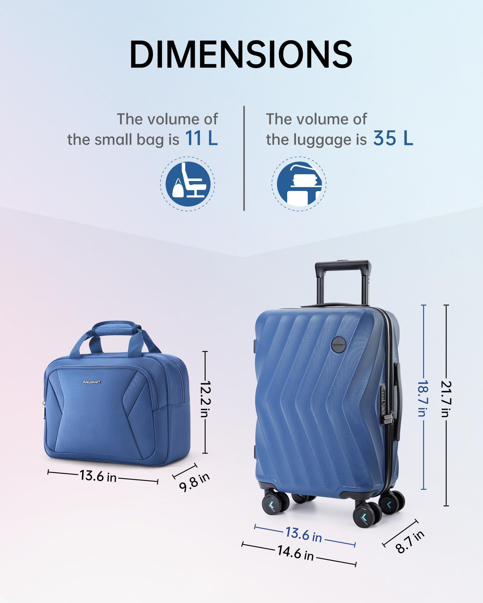 BAGSMART 2 Piece Hardshell Carry On Luggage Sets, 22